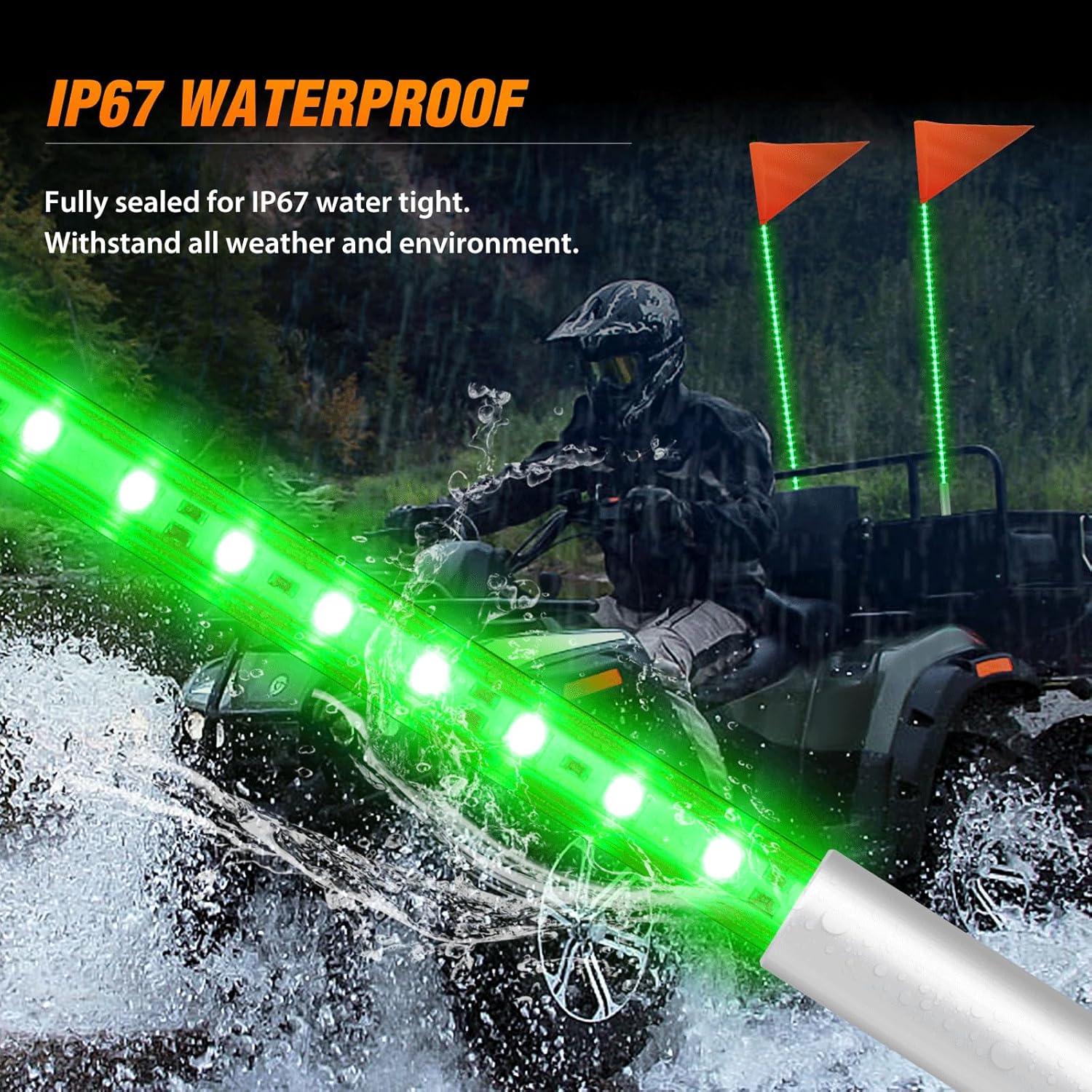 imageNilight 1PCS 4FT LED Whip Light with Aluminum Base Red Color Safety Warning Pole Lighted Antenna Whips for RZR Polaris Dune Buggy OffRoad Truck UTV ATV1PC Green