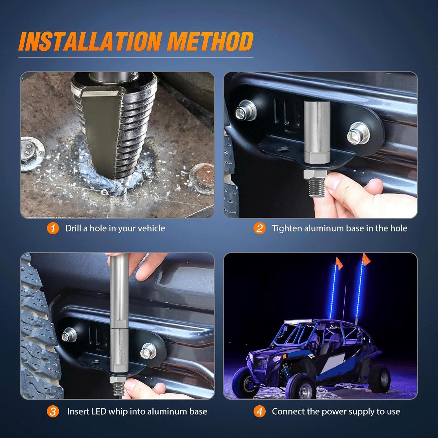 imageNilight 1PCS 4FT LED Whip Light with Aluminum Base Red Color Safety Warning Pole Lighted Antenna Whips for RZR Polaris Dune Buggy OffRoad Truck UTV ATV1PC Blue