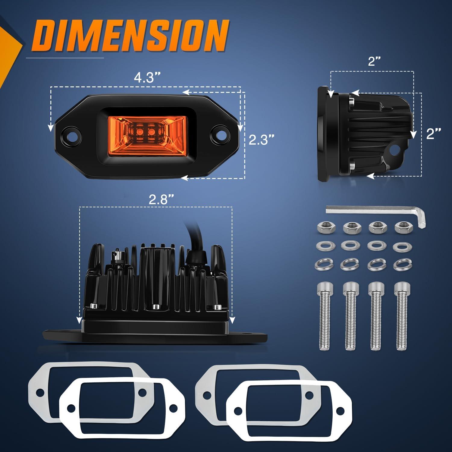 imageNilight 2 PCS 40W Flush Mount Amber LED Pods Flood Beam Work Offroad Fog Reverse Light Backup Driving Lights for Bumper Truck ATV UTV SUV Boat4 Inch 20W Amber Light