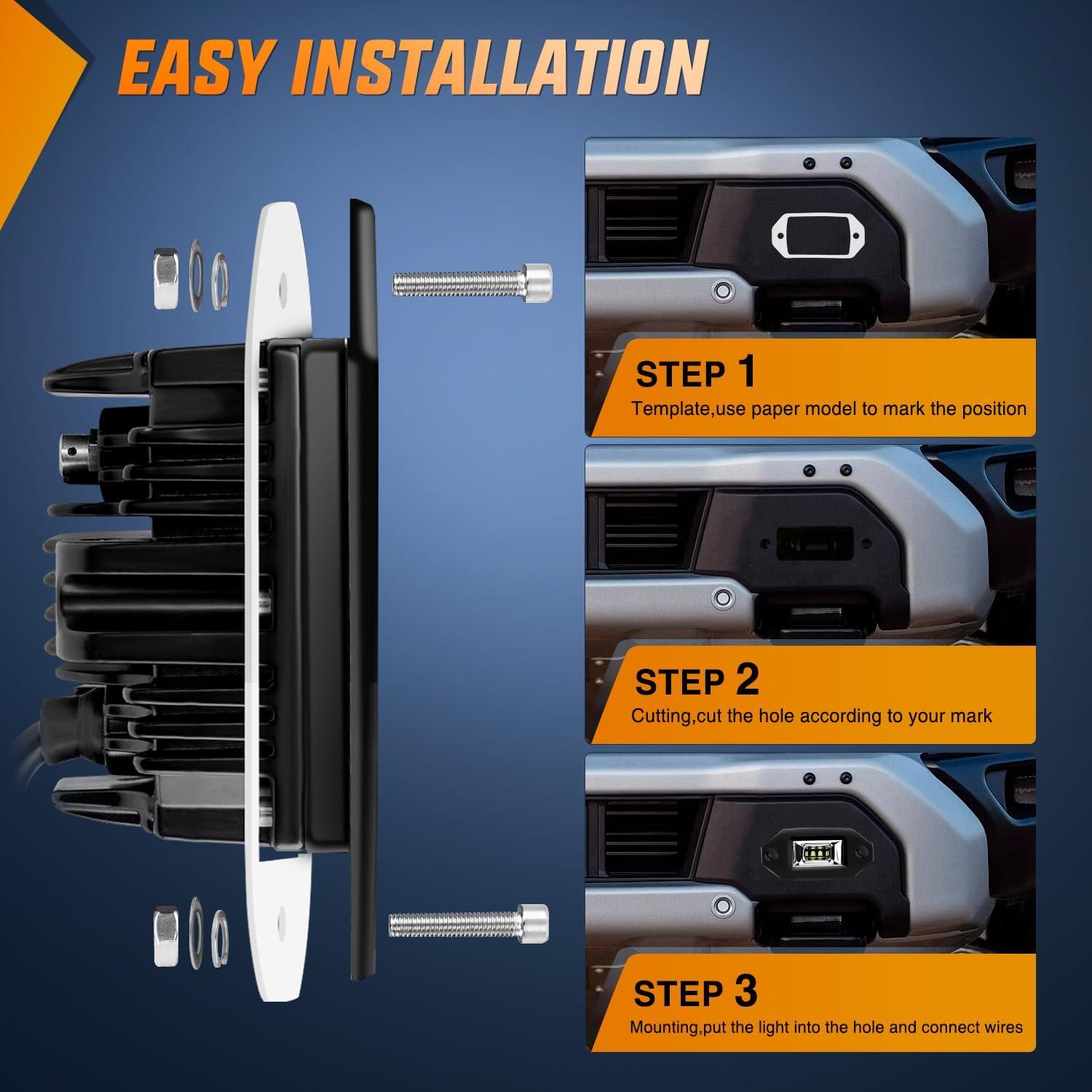 imageNilight 2 PCS 40W Flush Mount Amber LED Pods Flood Beam Work Offroad Fog Reverse Light Backup Driving Lights for Bumper Truck ATV UTV SUV Boat4 Inch 20W White Light