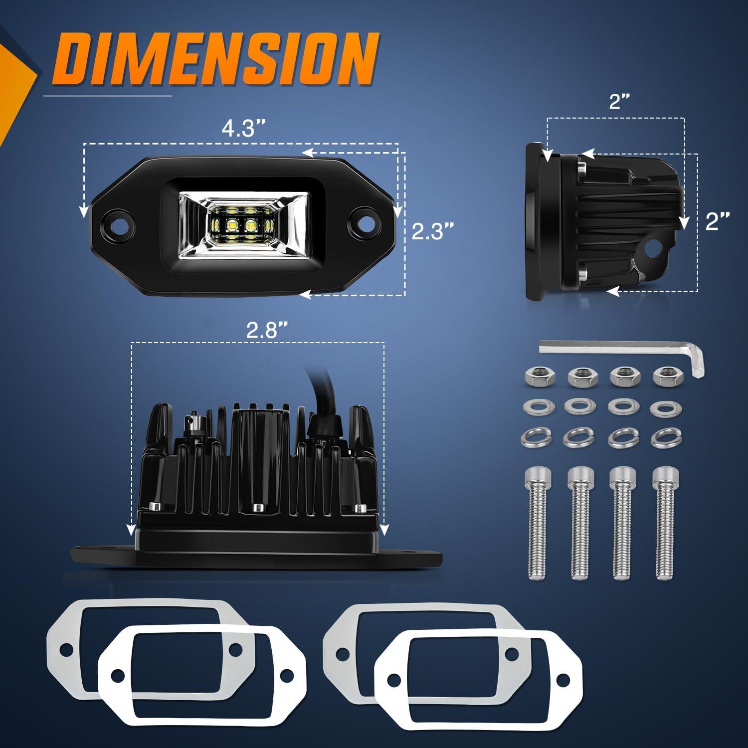 imageNilight 2 PCS 40W Flush Mount Amber LED Pods Flood Beam Work Offroad Fog Reverse Light Backup Driving Lights for Bumper Truck ATV UTV SUV Boat4 Inch 20W White Light
