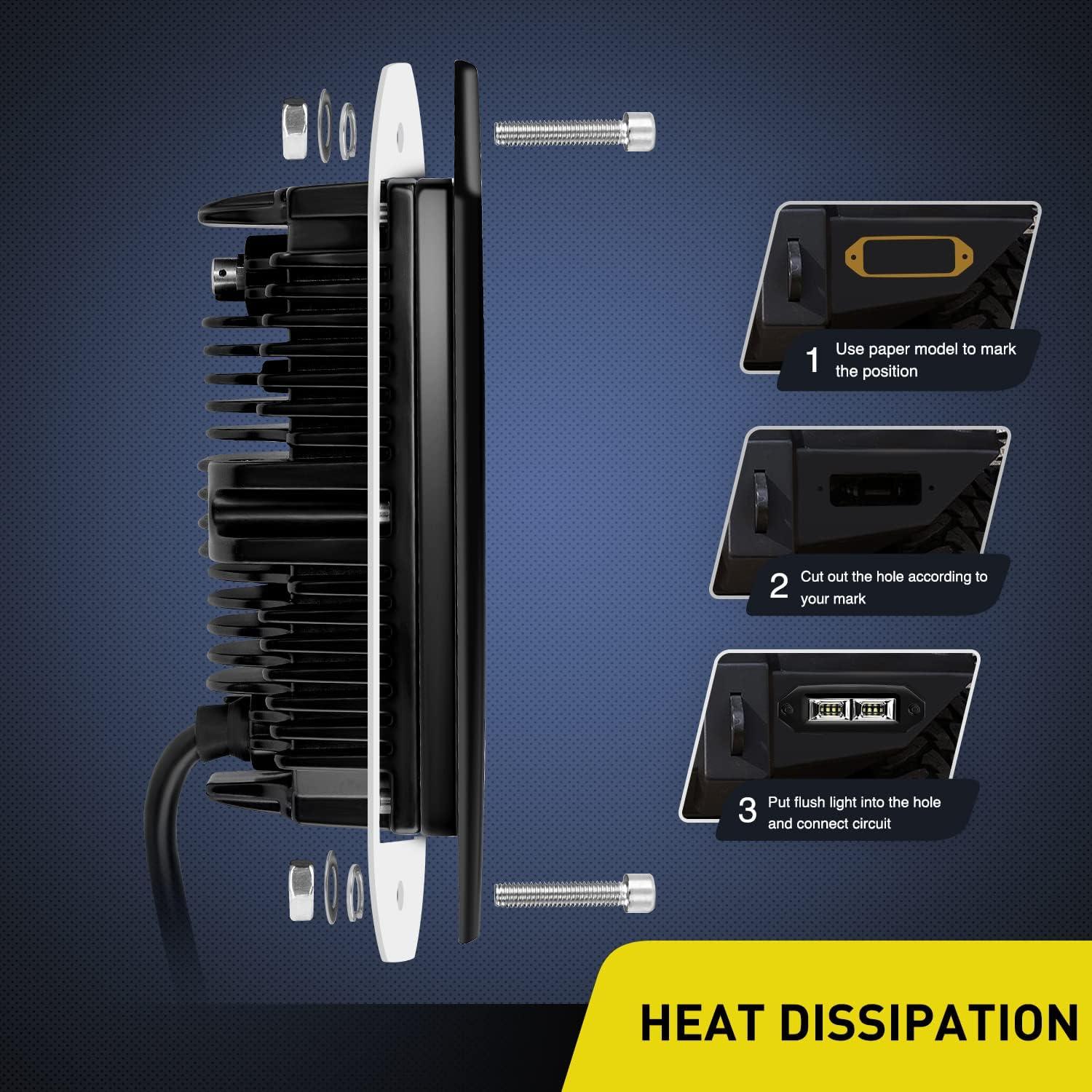 imageNilight 2 PCS 40W Flush Mount Amber LED Pods Flood Beam Work Offroad Fog Reverse Light Backup Driving Lights for Bumper Truck ATV UTV SUV Boat6 Inch 40W White Light