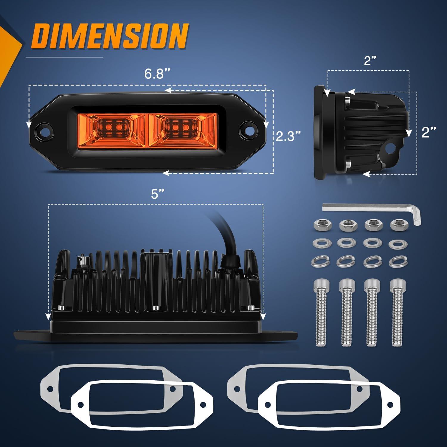imageNilight 2 PCS 40W Flush Mount Amber LED Pods Flood Beam Work Offroad Fog Reverse Light Backup Driving Lights for Bumper Truck ATV UTV SUV Boat6 Inch 40W Amber Light