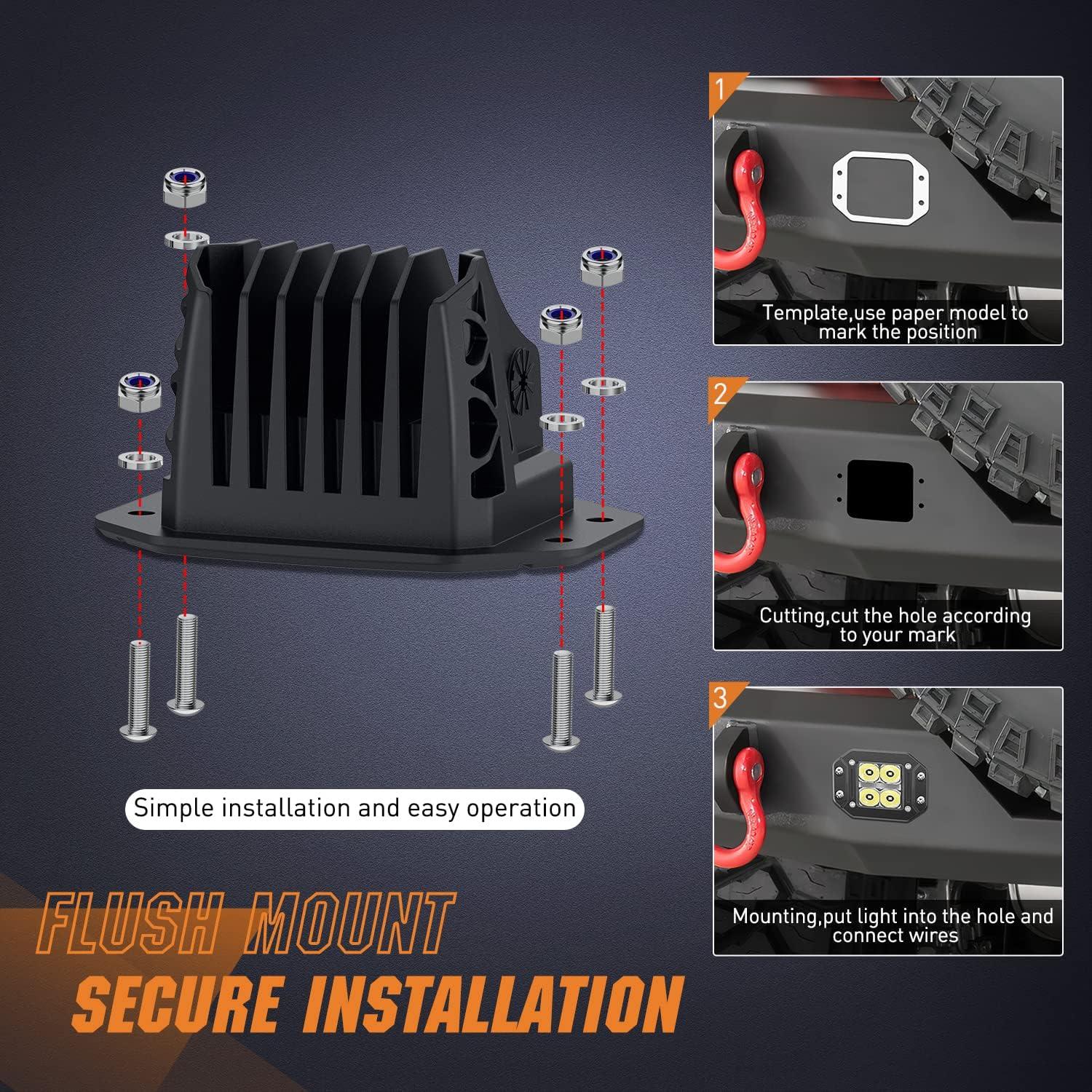 imageNilight 2 PCS Flush Mount LED Pod Lights with DRL 48 Inch Spot Beam 20 W 2510LM Backup Reverse Offroad Driving Fog Light w 16AWG Wiring kit for 4x4 Truck SUV JeepFlush Mount LED with White DRL