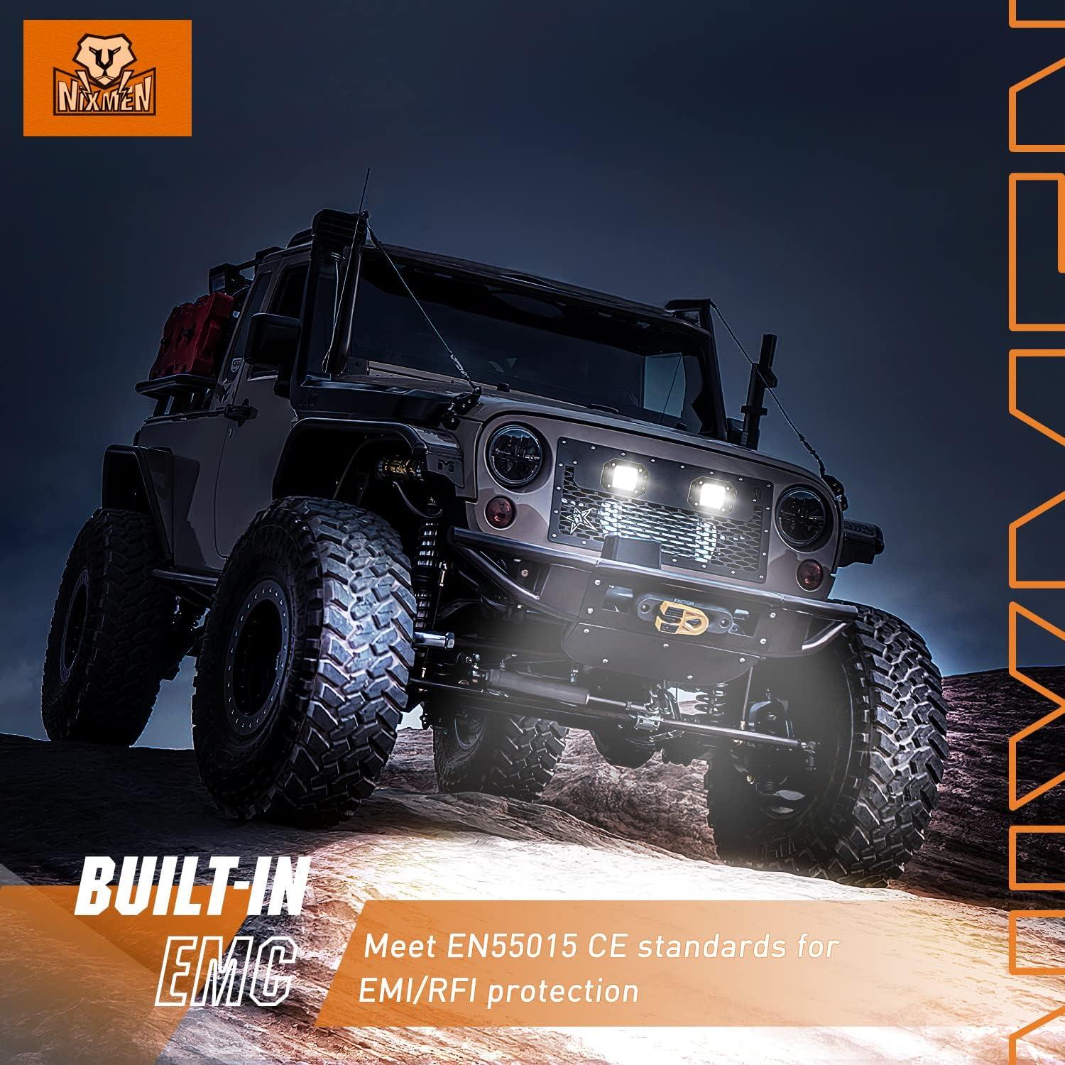 imageNilight 2 PCS Flush Mount LED Pod Lights with DRL 48 Inch Spot Beam 20 W 2510LM Backup Reverse Offroad Driving Fog Light w 16AWG Wiring kit for 4x4 Truck SUV JeepFlush Mount LED with White DRL