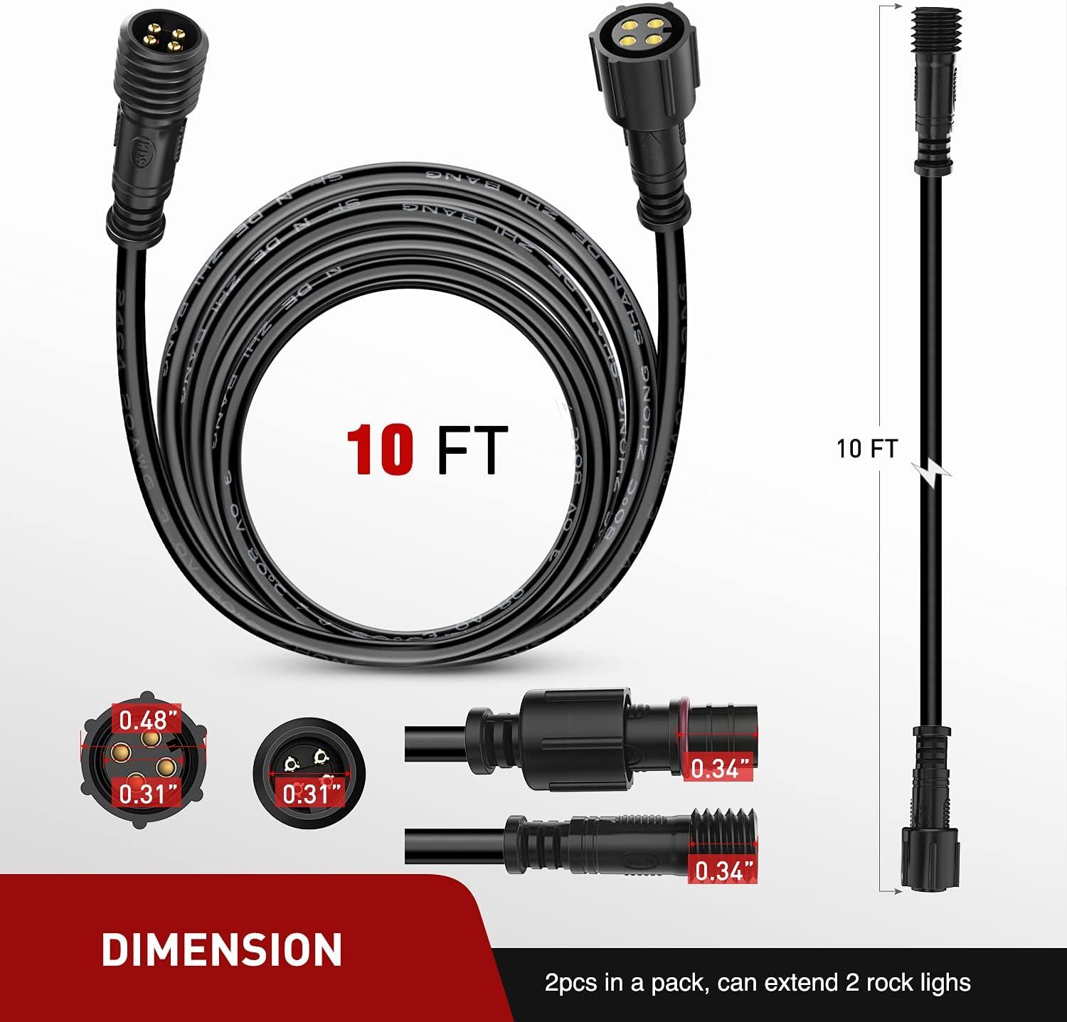 imageNilight 2 Pack 10FT 4 Pin RGB Cable Cord for 4 and 8 Pods Multi Color Underglow Rock Light Kits Wheel Well Lights Extension Wire2 Years Warranty