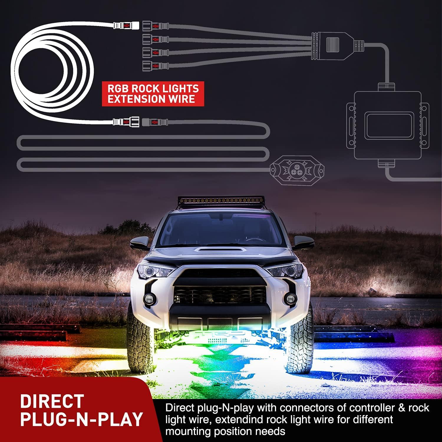 imageNilight 2 Pack 10FT 4 Pin RGB Cable Cord for 4 and 8 Pods Multi Color Underglow Rock Light Kits Wheel Well Lights Extension Wire2 Years Warranty