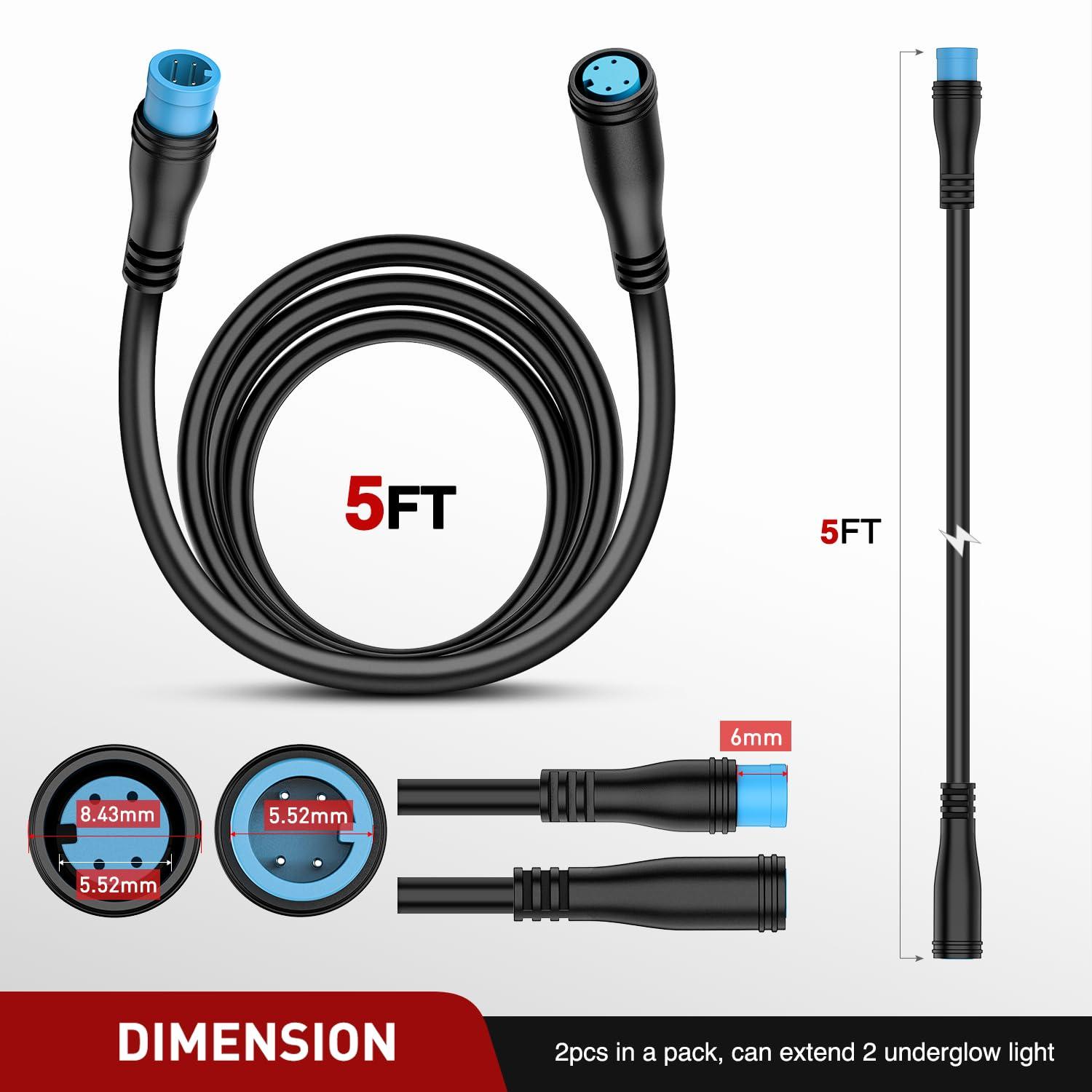 imageNilight 2 Pack 5FT 4 Pin Extension Cable Cord for 4PCS Car Underglow Neon Accent Strip Lights 252 LEDs RGB 8 Color Wire Harness 5 Feet Underglow Lights Extension Wire Plug and Play 2 Years Warranty