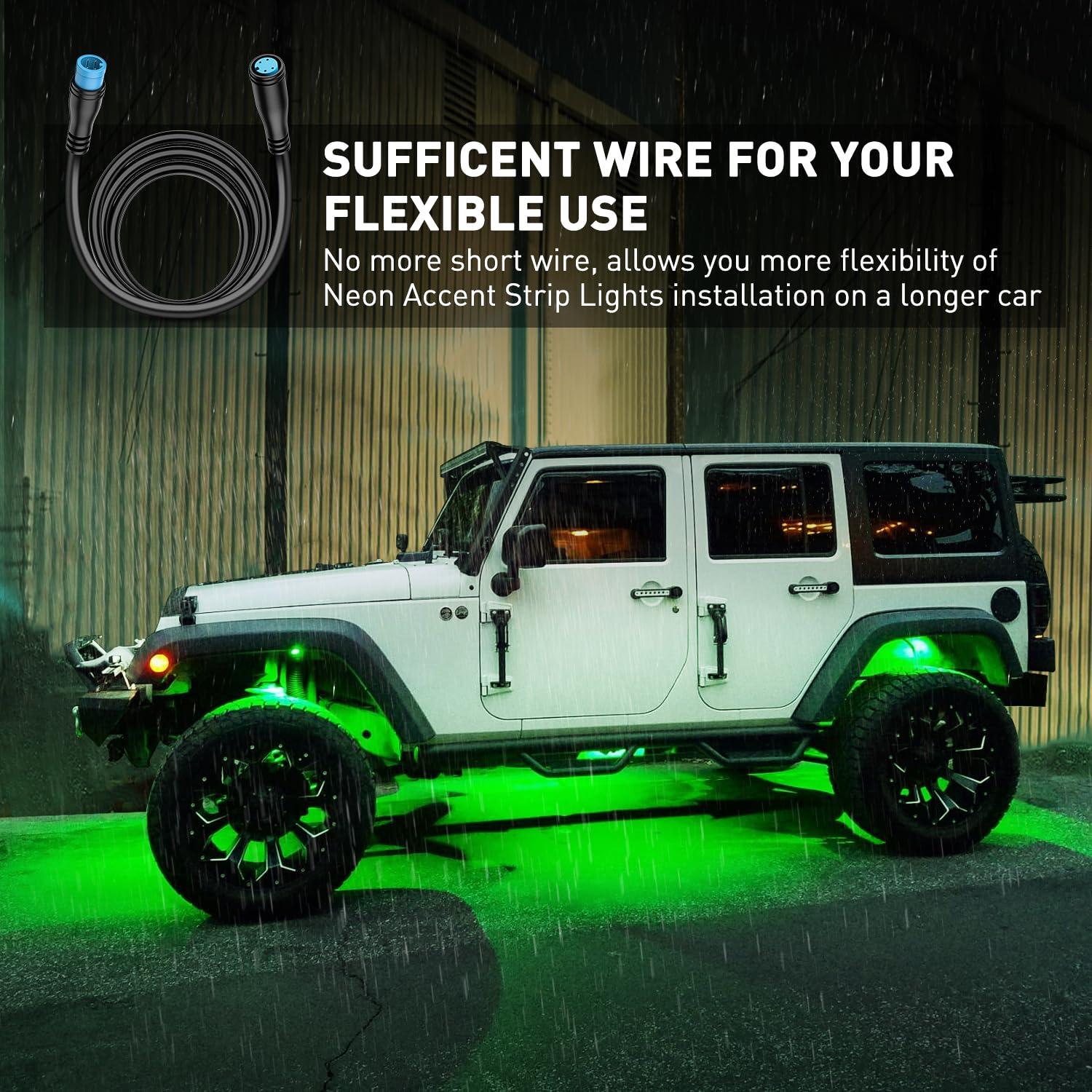 imageNilight 2 Pack 5FT 4 Pin Extension Cable Cord for 4PCS Car Underglow Neon Accent Strip Lights 252 LEDs RGB 8 Color Wire Harness 5 Feet Underglow Lights Extension Wire Plug and Play 2 Years Warranty