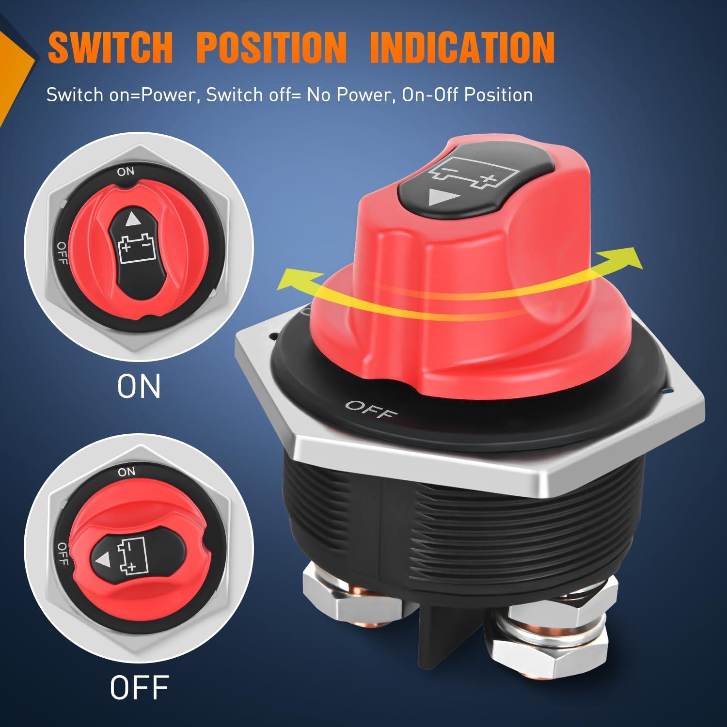 imageNilight 2 Pack Battery Switch 12V 24V 48V 275A OnOff Heavy Duty Battery Power Cut Master Switch Disconnect Isolator for Truck Vehicle Trailer RV Marine Boat YachtOnOff Switch 300A