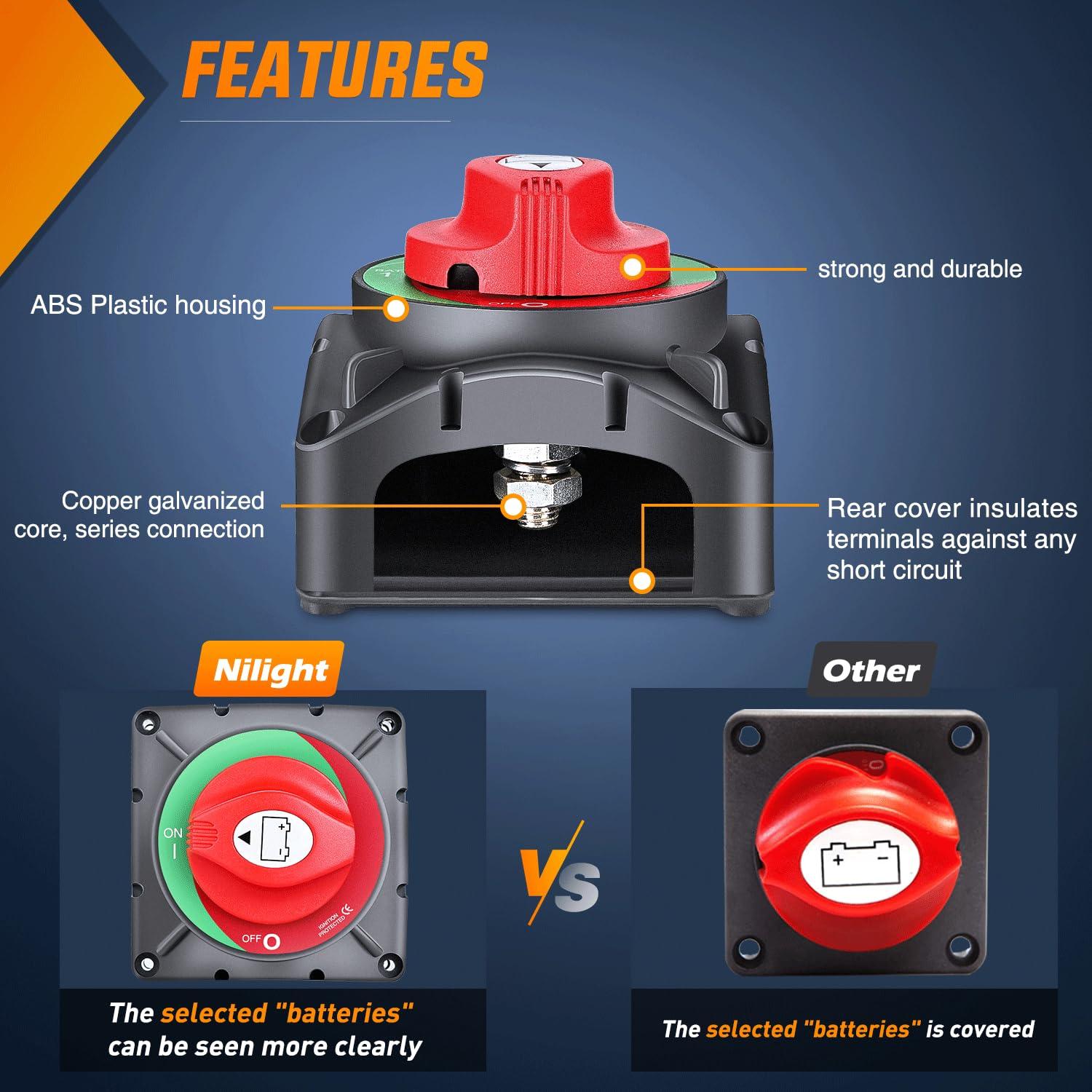 imageNilight 2 Pack Battery Switch 12V 24V 48V 275A OnOff Heavy Duty Battery Power Cut Master Switch Disconnect Isolator for Truck Vehicle Trailer RV Marine Boat YachtOnOff Switch 600A