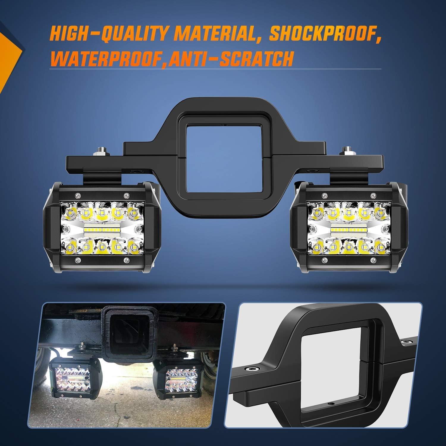imageNilight 2 Pcs 4 Inch 60W Led Pods with 2 Inch Tow Hitch Mounting Brackets Backup Reverse Lights Rear Light Bar for Pickup ATV SUV Truck Trailer BoatLed Pods  2 tow hitch