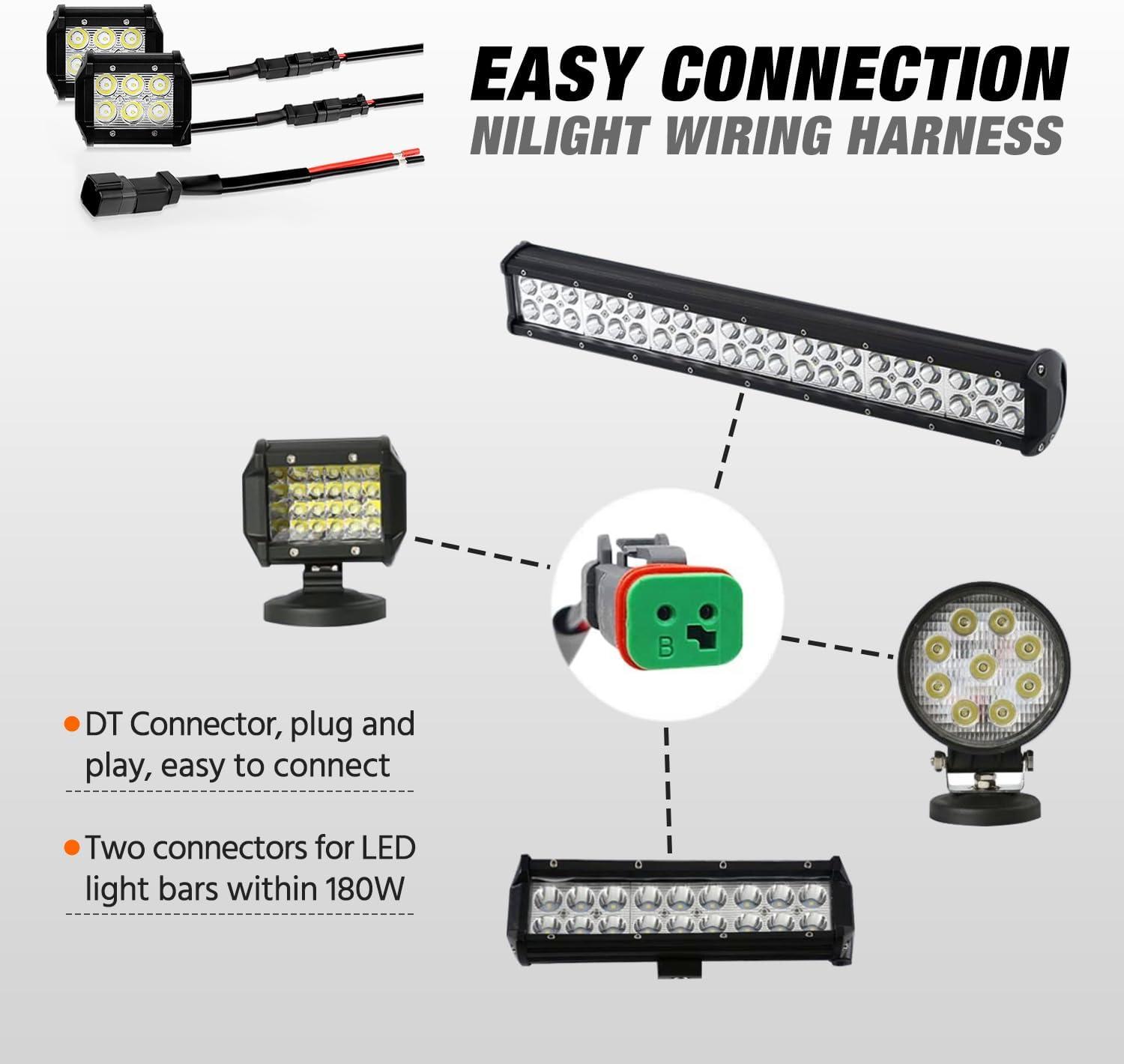 imageNilight 2 Pin DT Connectors 16AWG 6 Kits Male and Female Electrical Connector Waterproof Plug Play wHeat Shrink Butt Terminals for Automotive Cars Truck Motorcycle Marine Boats
