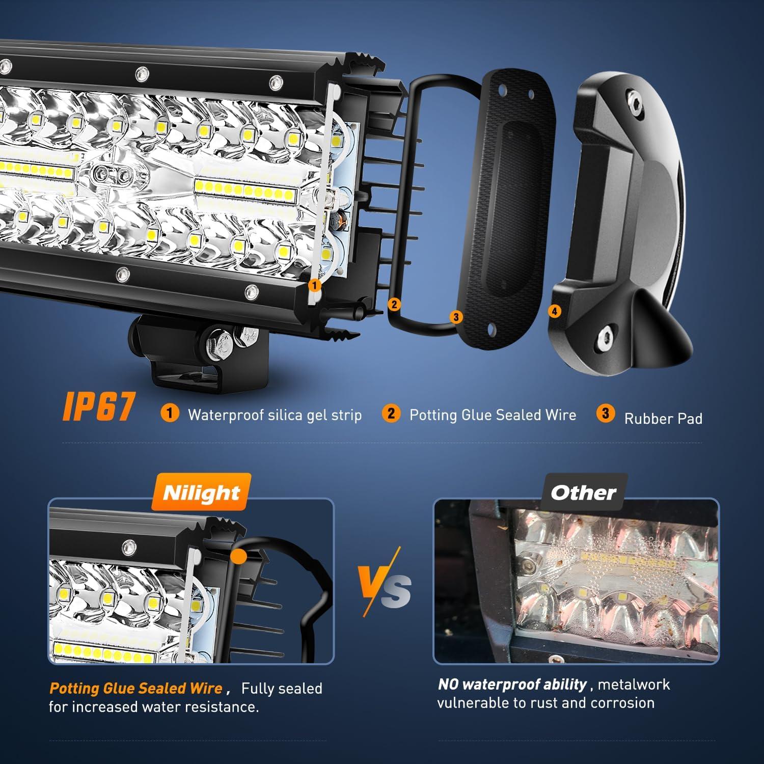 imageNilight 20 Inch 420W Triple Row Flood Spot Combo 42000LM Light Bar Driving Boat Led Off Road Lights with Front License Plate Frame Bracket and Switch Wiring Harness Kit20Inch Lights  Wiring Harness Bracket