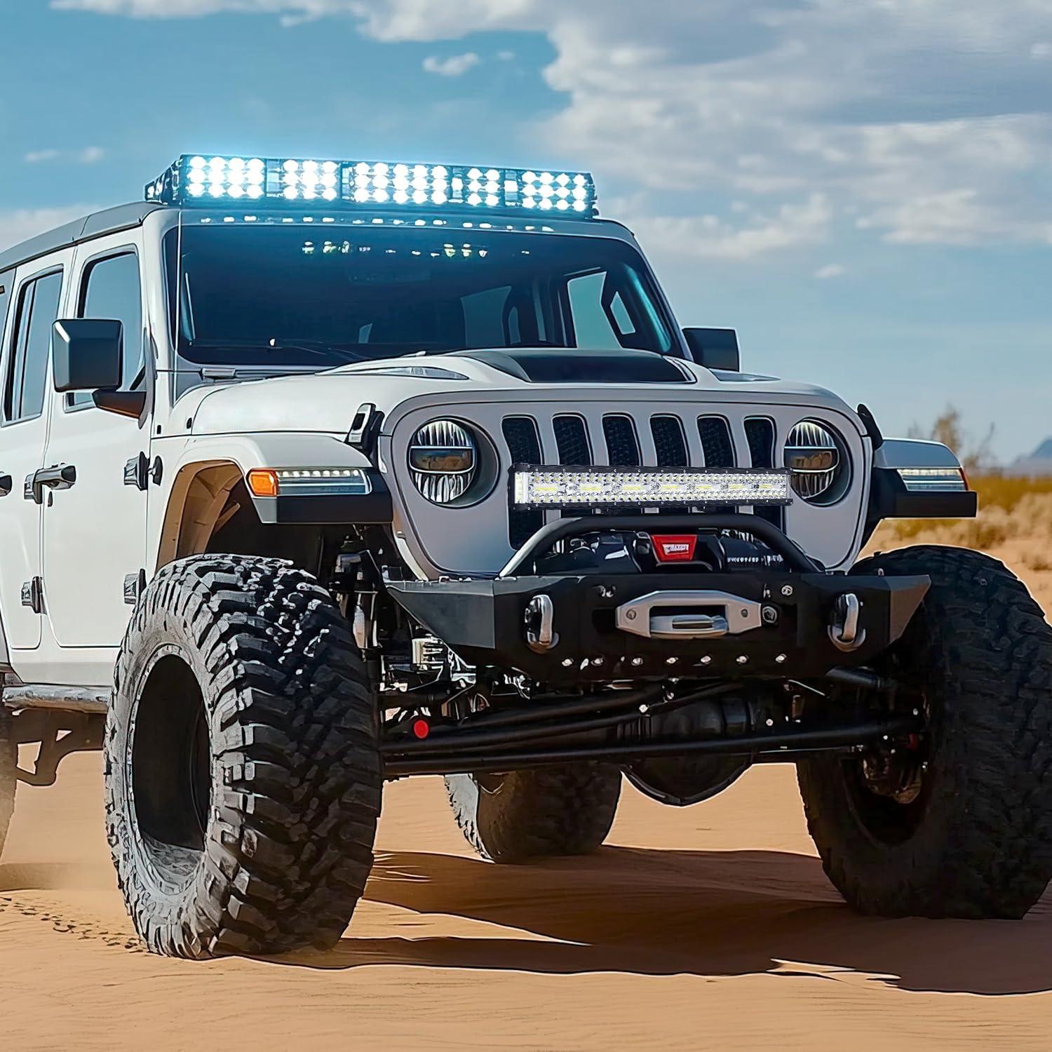 imageNilight 20 Inch 420W Triple Row Flood Spot Combo 42000LM Light Bar Driving Boat Led Off Road Lights with Front License Plate Frame Bracket and Switch Wiring Harness Kit20Inch Side Shooter Light