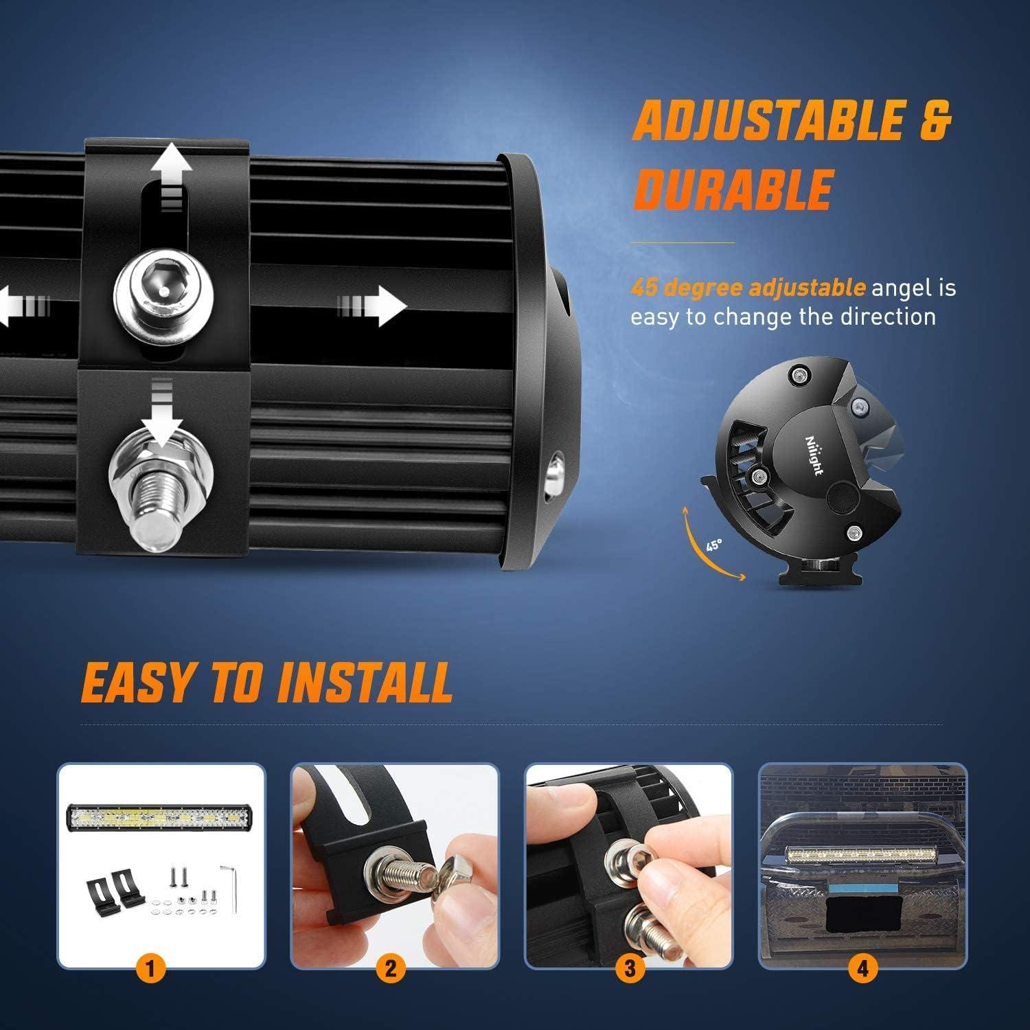 imageNilight 20 Inch 420W Triple Row Flood Spot Combo 42000LM Light Bar Driving Boat Led Off Road Lights with Front License Plate Frame Bracket and Switch Wiring Harness Kit20Inch Lights  Wiring Harness