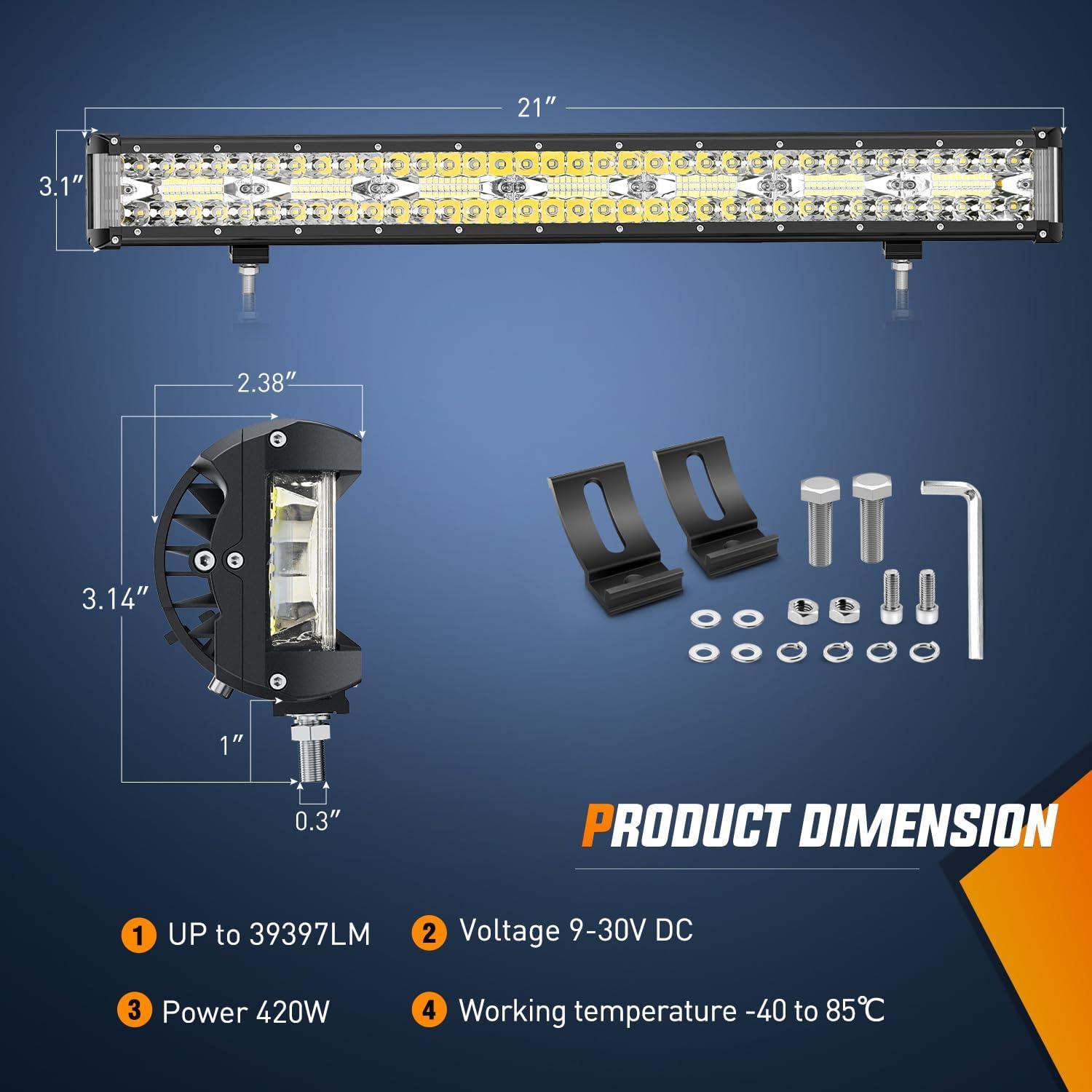 imageNilight 20 Inch 420W Triple Row Flood Spot Combo 42000LM Light Bar Driving Boat Led Off Road Lights with Front License Plate Frame Bracket and Switch Wiring Harness Kit20Inch Side Shooter Light  Wiring harness