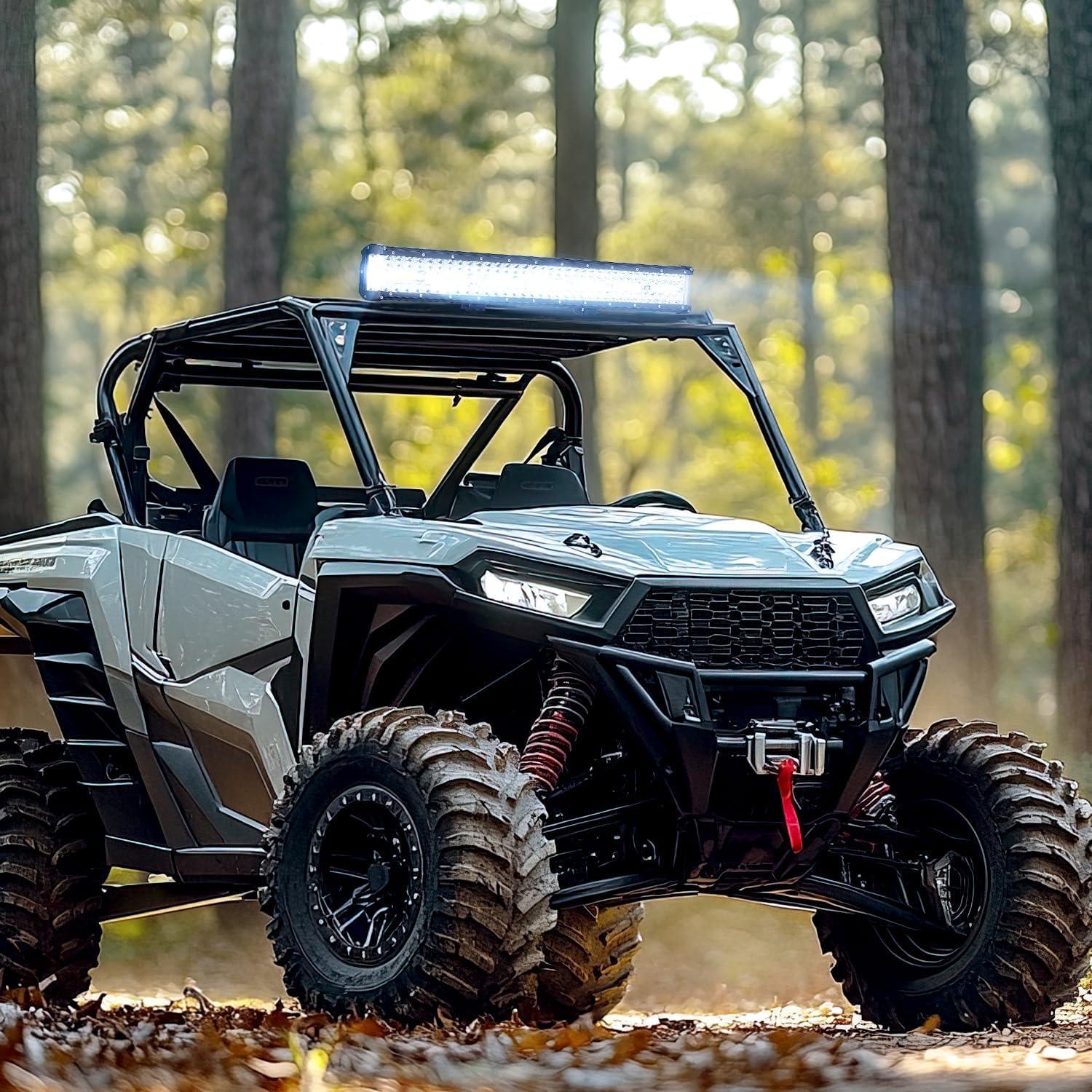 imageNilight 20 Inch 420W Triple Row Flood Spot Combo 42000LM Light Bar Driving Boat Led Off Road Lights with Front License Plate Frame Bracket and Switch Wiring Harness Kit20Inch Side Shooter Light