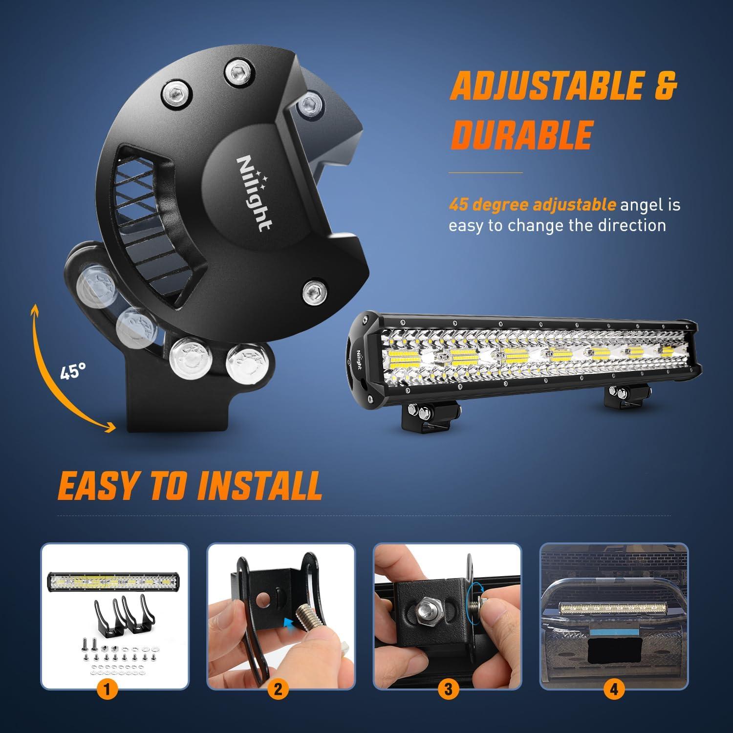 imageNilight 20 Inch 420W Triple Row Flood Spot Combo 42000LM Light Bar Driving Boat Led Off Road Lights with Front License Plate Frame Bracket and Switch Wiring Harness Kit20Inch Lights  Wiring Harness Bracket