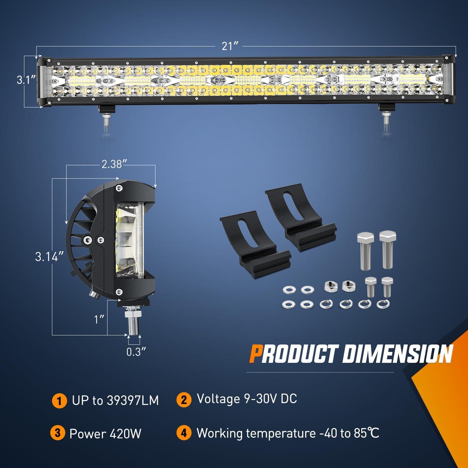 imageNilight 20 Inch 420W Triple Row Flood Spot Combo 42000LM Light Bar Driving Boat Led Off Road Lights with Front License Plate Frame Bracket and Switch Wiring Harness Kit20Inch Side Shooter Light