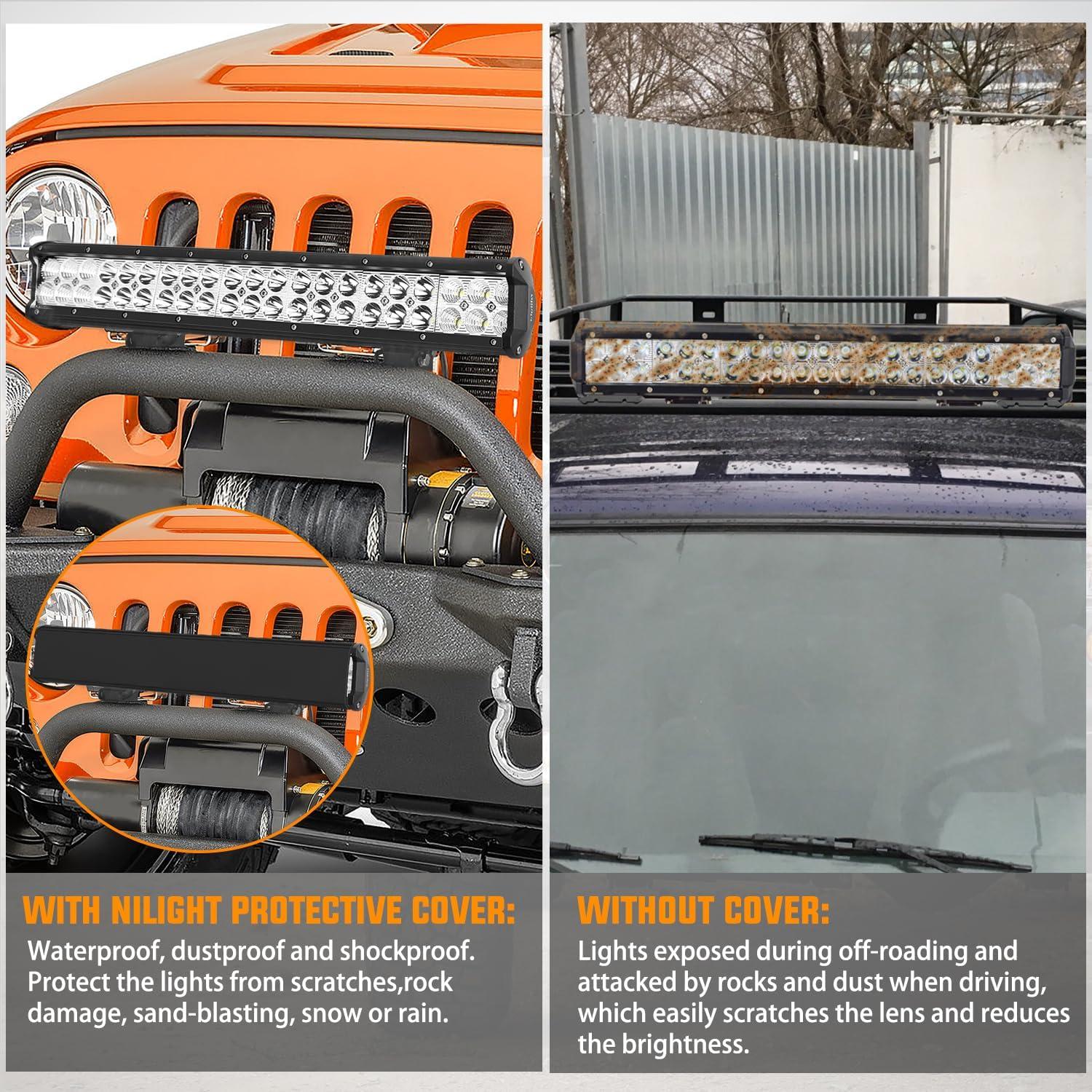 imageNilight 20 Inch LED Light Bar Cover Black Protective Cover Durable Polycarbonate Lens Waterproof Dustproof ScratchProof for DoubleRow Lights Off Road Driving Lighting