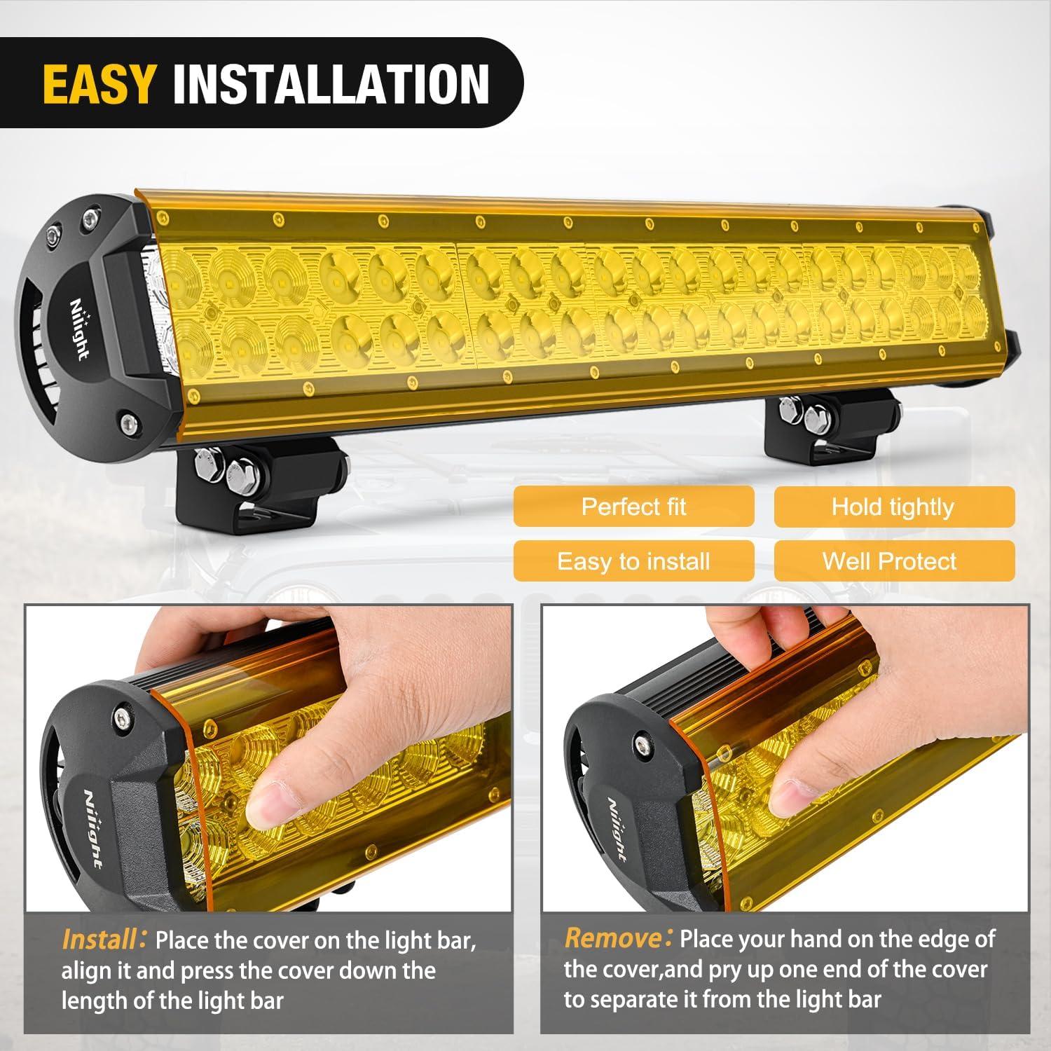 imageNilight 20 Inch LED Light Bar Cover Yellow Protective Cover Durable Polycarbonate Lens Waterproof Dustproof ScratchProof for DoubleRow Lights Off Road Driving Lighting