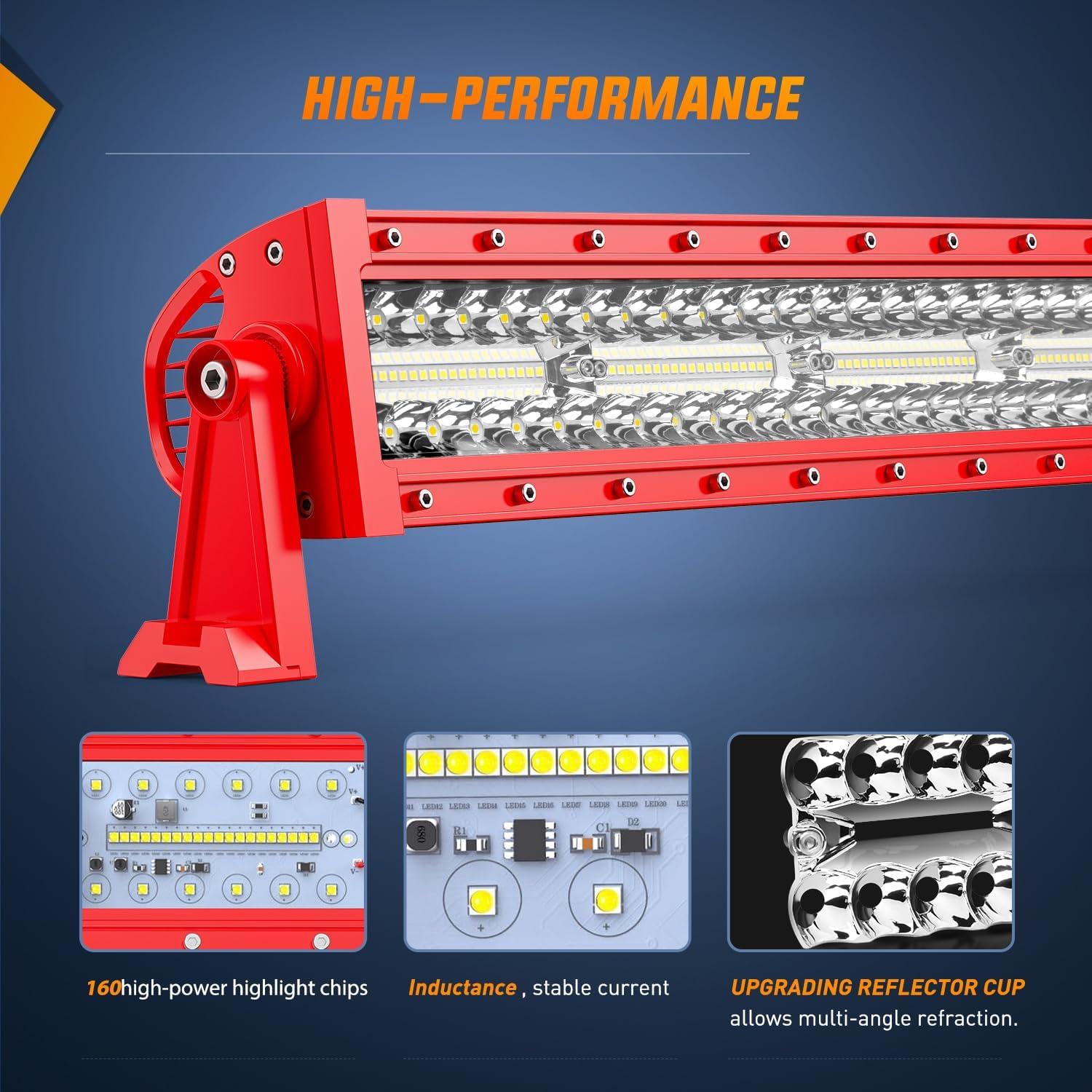 imageNilight 22Inch 480W LED Light Bar Spot Flood Amber White Strobe 6 Modes Memory Function Reset Function OffRoad Truck Car ATV SUV Cabin Boat with 16AWG Wiring Harness Kit1 LeadRed Shell 22Inch LightWiring Harness