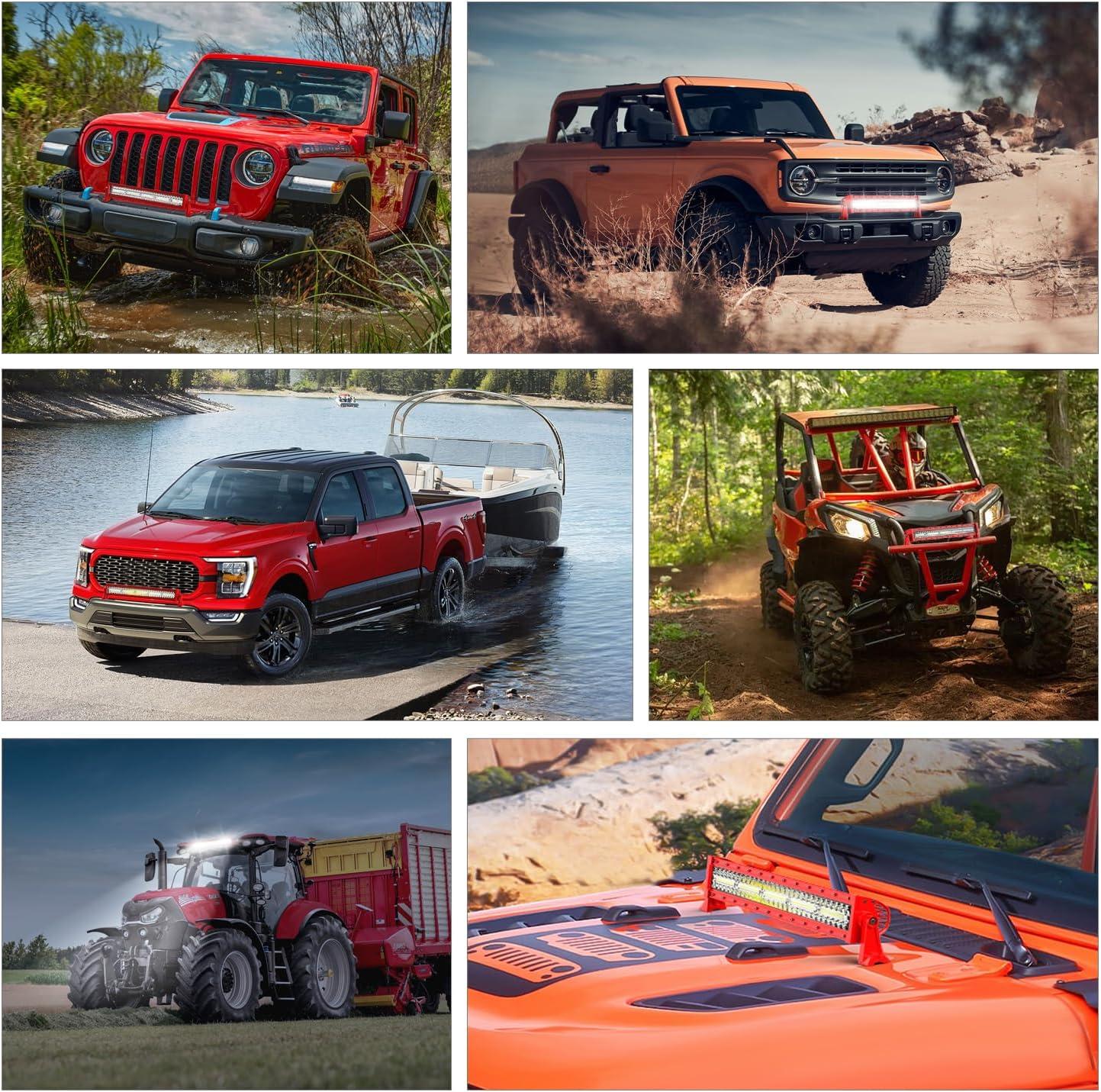 imageNilight 22Inch 480W LED Light Bar Spot Flood Amber White Strobe 6 Modes Memory Function Reset Function OffRoad Truck Car ATV SUV Cabin Boat with 16AWG Wiring Harness Kit1 LeadRed Shell 22Inch LightWiring Harness