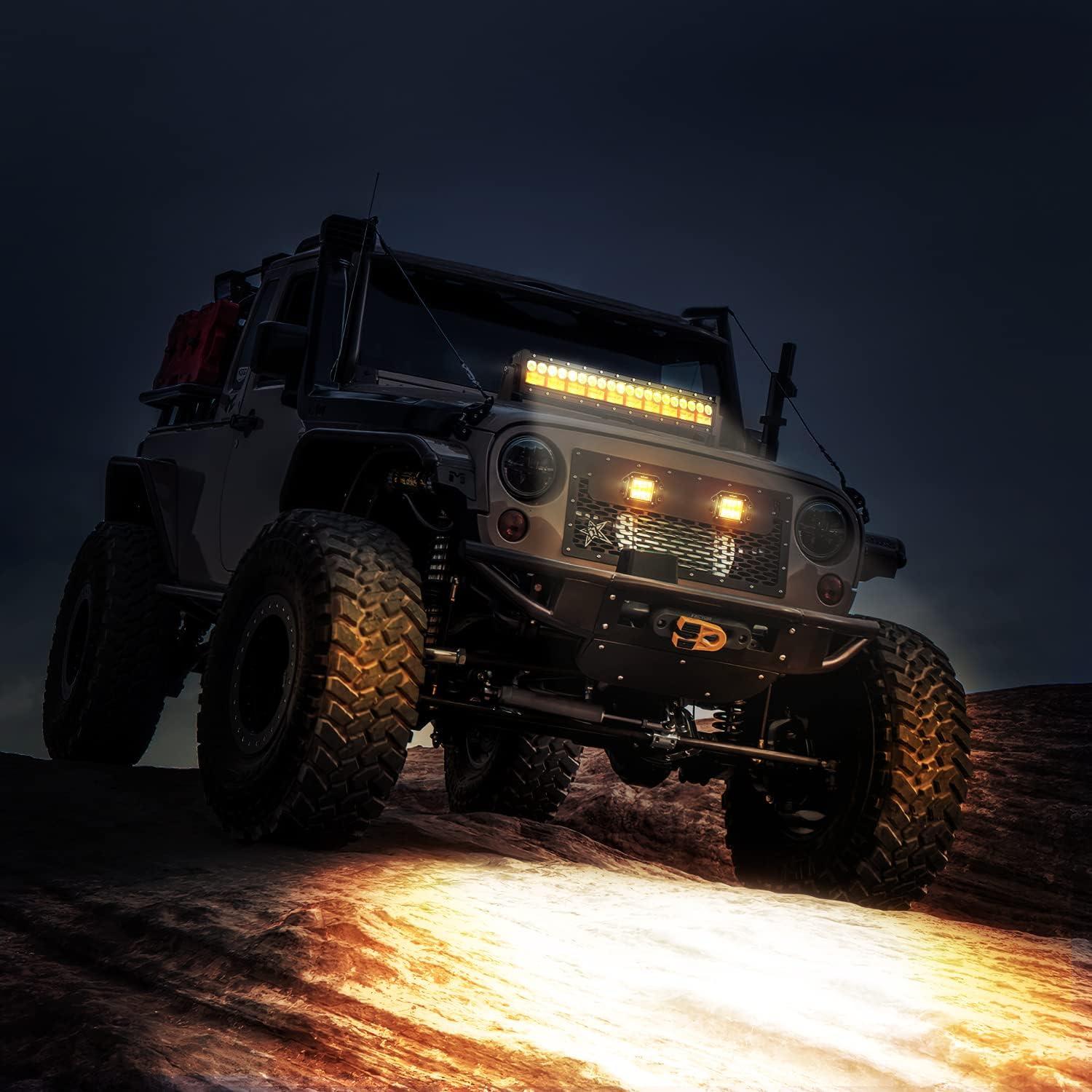 imageNilight 22Inch 480W LED Light Bar Spot Flood Amber White Strobe 6 Modes Memory Function Reset Function OffRoad Truck Car ATV SUV Cabin Boat with 16AWG Wiring Harness Kit1 LeadAmber White3 Modes