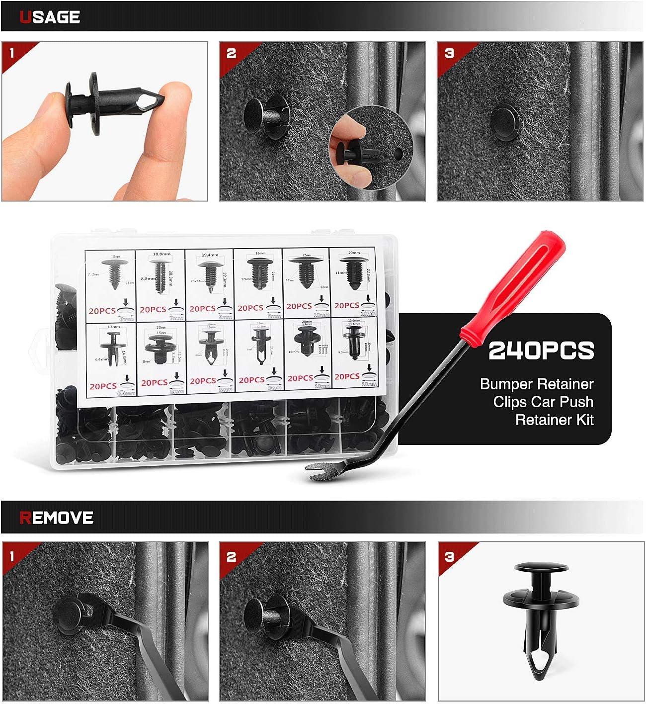 imageNilight 240PCS Bumper Retainer Clips Car Plastic Rivets Fasteners Remover Push Retainer Kit Door Trim Panel Clips for Toyota GM Ford Honda Acura Chrysler2 Years Warranty480Pcs Clips  Remover