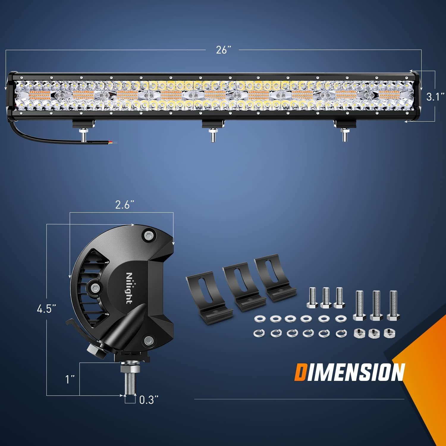 imageNilight 26 Inch 540W LED Light Bar Triple Row Flood Spot Combo 50000LM Driving Boat Led Off Road Lights with 12V OnOff 5 Pin Rocker Switch 14 AWG Wiring Harness Kit 2 Years Warranty26Inch Light AmberWhite wWiring Harness