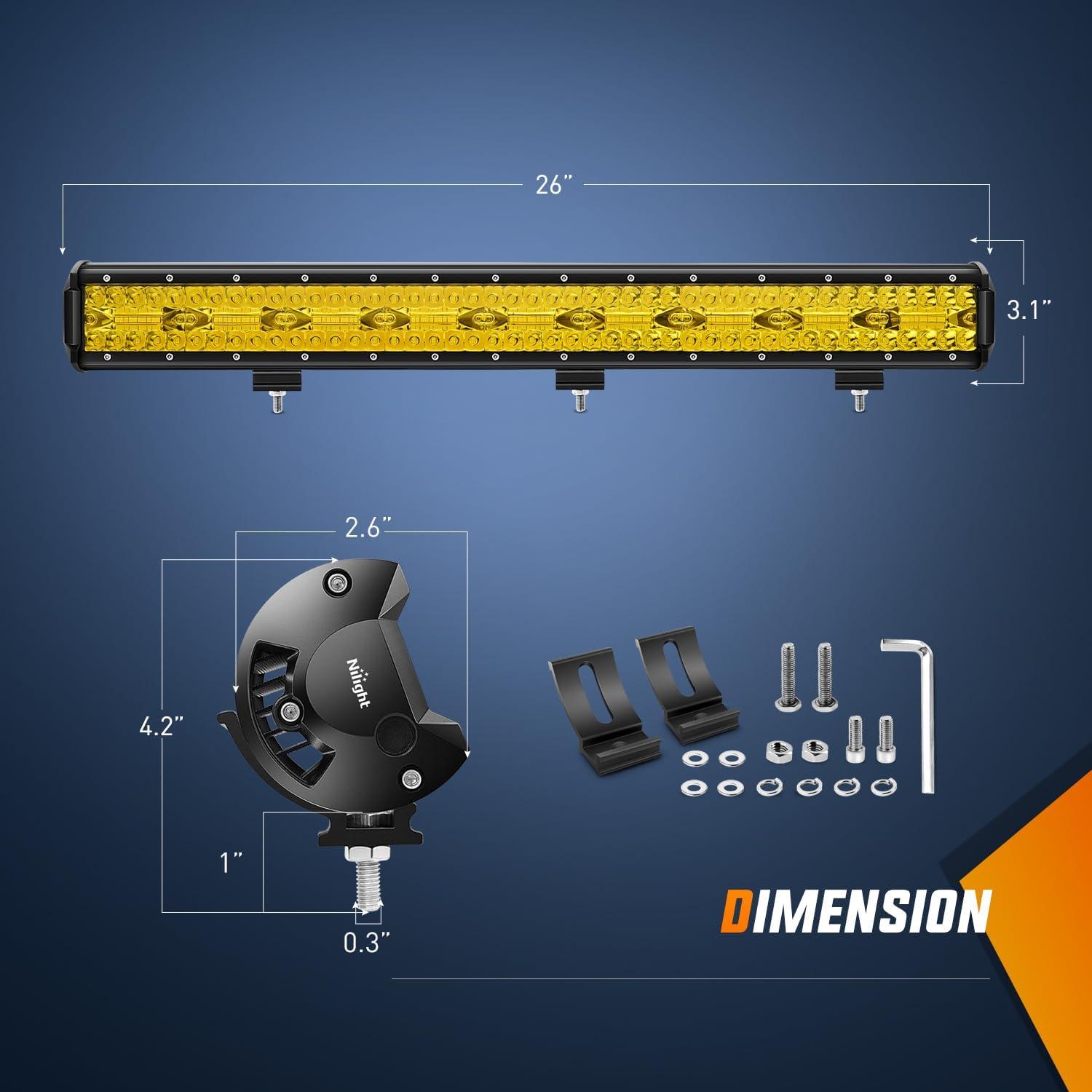 imageNilight 26 Inch 540W LED Light Bar Triple Row Flood Spot Combo 50000LM Driving Boat Led Off Road Lights with 12V OnOff 5 Pin Rocker Switch 14 AWG Wiring Harness Kit 2 Years Warranty26Inch Light Yellow