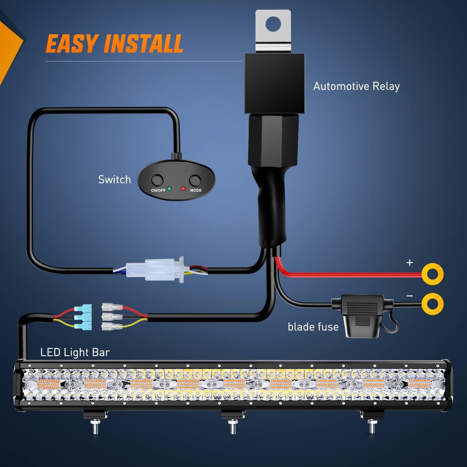 imageNilight 26 Inch 540W LED Light Bar Triple Row Flood Spot Combo 50000LM Driving Boat Led Off Road Lights with 12V OnOff 5 Pin Rocker Switch 14 AWG Wiring Harness Kit 2 Years Warranty26Inch Light AmberWhite wWiring Harness