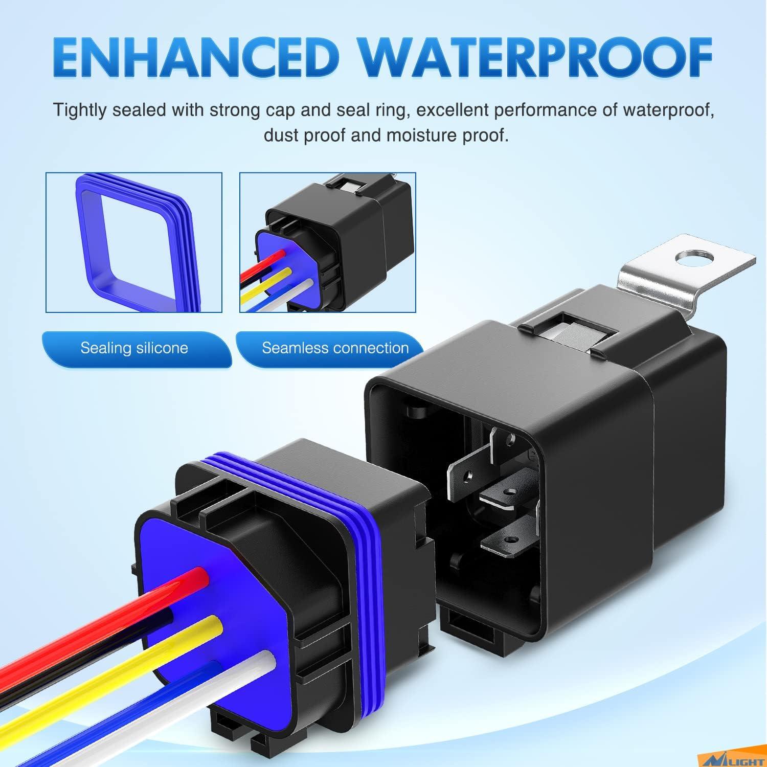 imageNilight 2PC 120A Starter Relay 4 Pin Split Relays Switch 12V Continuous SPST High Current 4 Terminal Car Starter Control wCopper Wire Lugs for Automotive Car Truck Camper30A5PC