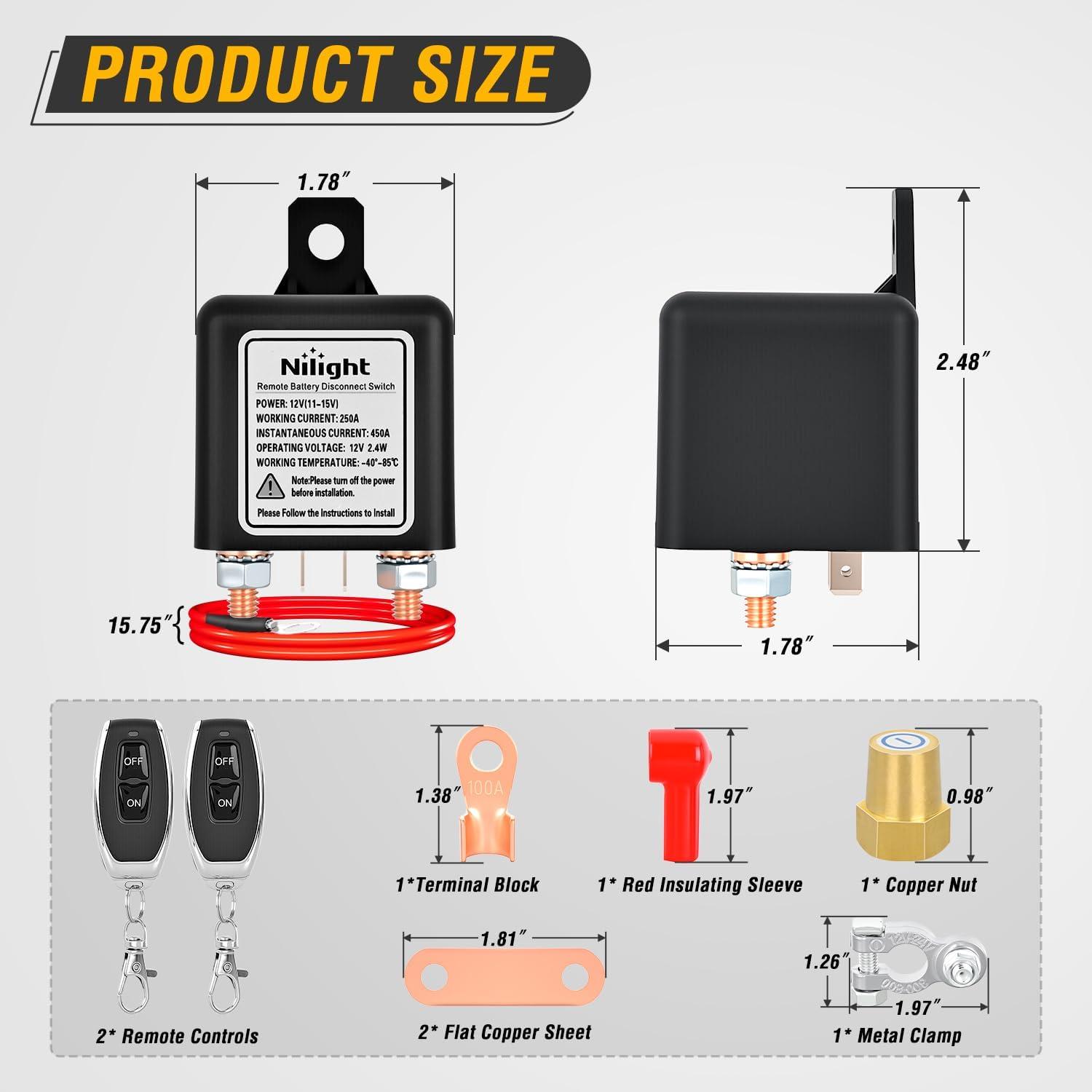 imageNilight 2PC 120A Starter Relay 4 Pin Split Relays Switch 12V Continuous SPST High Current 4 Terminal Car Starter Control wCopper Wire Lugs for Automotive Car Truck Camper250A Standard