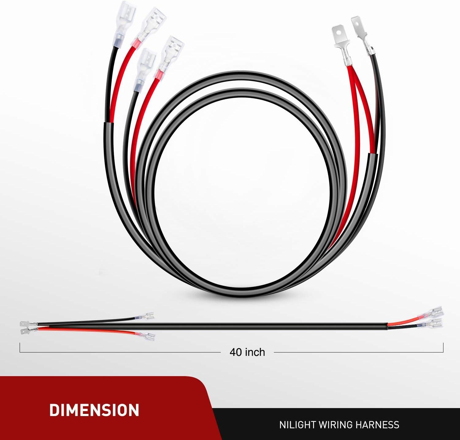 imageNilight 2PCS 16 AWG Wiring Harness Extension Kit Help 1 Lead Harness to Connect 2 Off Road LED Light Bar 2 Year WarrantyBlack