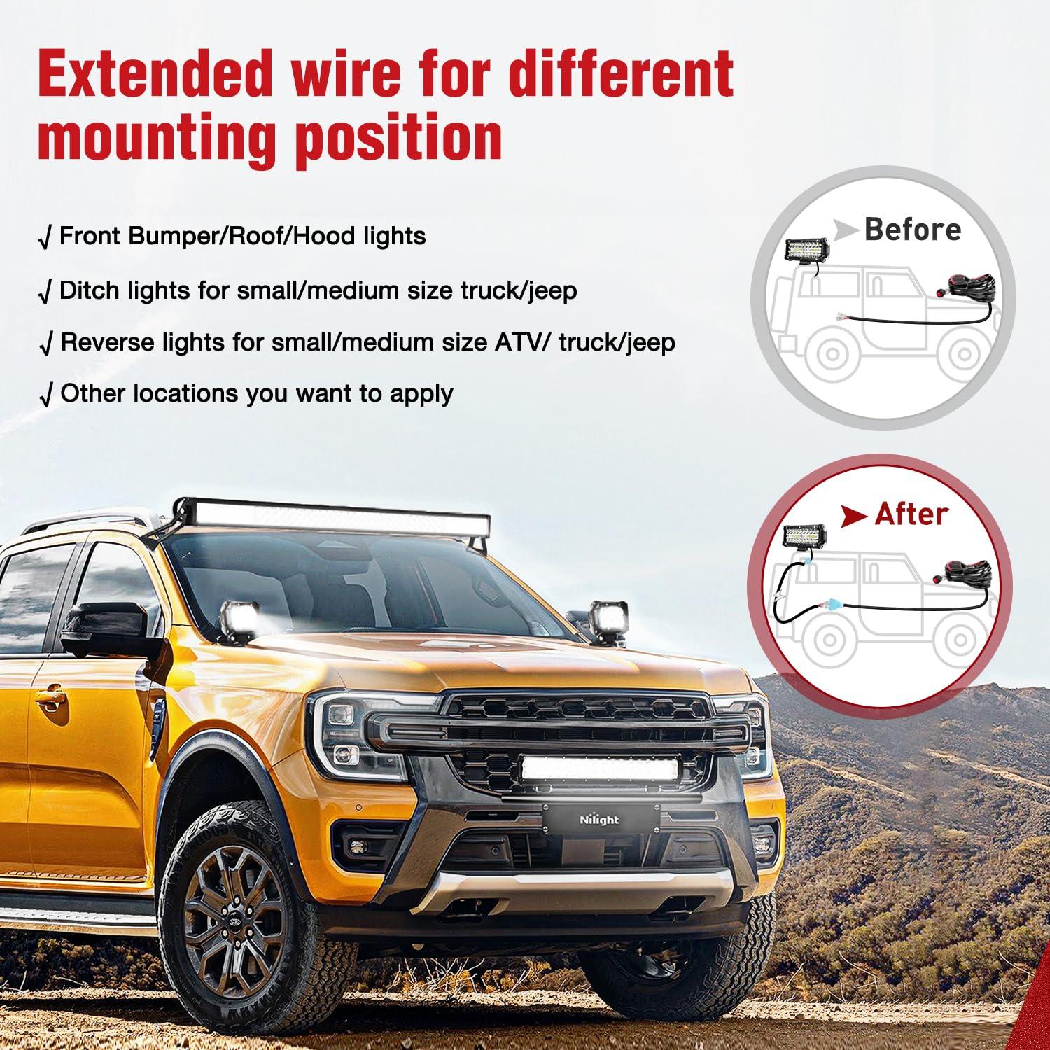 imageNilight 2PCS 16AWG 10Feet Wiring Harness Extension for 6Modes Amber White Light Bar Strobe Play and Plug 3Wires 2 Years WarrantyBlack14AWG 10FT 2Pcs