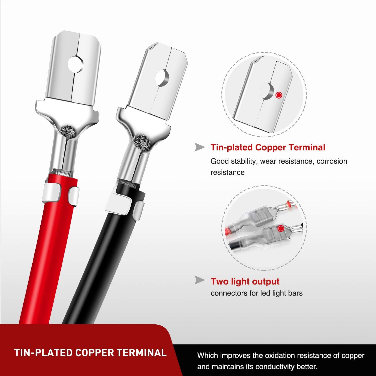 imageNilight 2PCS 16AWG 10Feet Wiring Harness Extension for 6Modes Amber White Light Bar Strobe Play and Plug 3Wires 2 Years WarrantyBlack16AWG 10FT 2Pcs