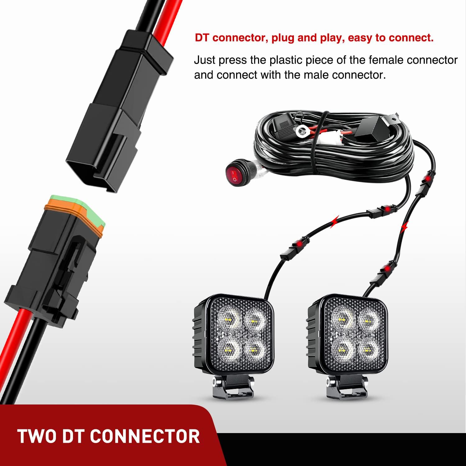 imageNilight 2PCS 16AWG 10Feet Wiring Harness Extension for 6Modes Amber White Light Bar Strobe Play and Plug 3Wires 2 Years WarrantyBlack16AWG 10FT 2Pin DT