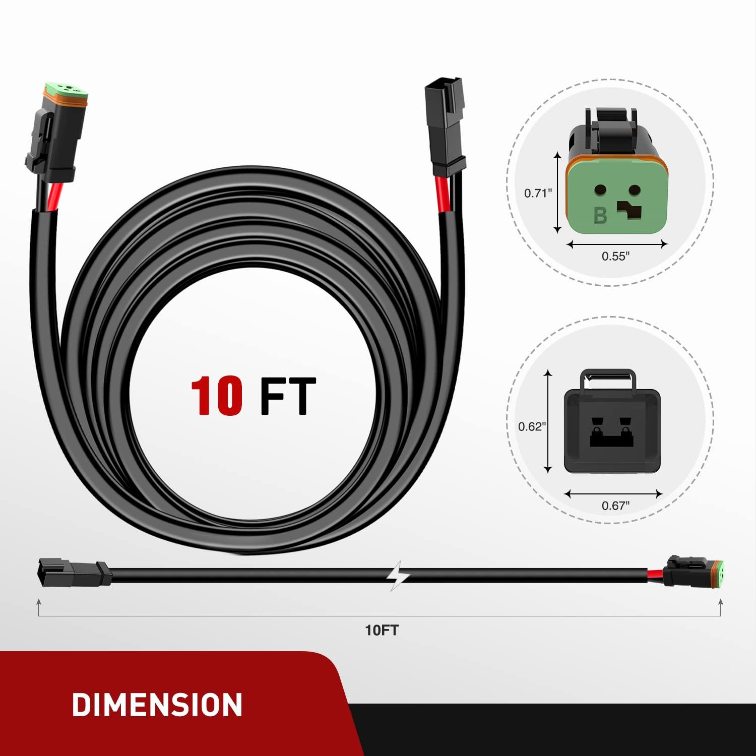 imageNilight 2PCS 16AWG 10Feet Wiring Harness Extension for 6Modes Amber White Light Bar Strobe Play and Plug 3Wires 2 Years WarrantyBlack16AWG 10FT 2Pin DT