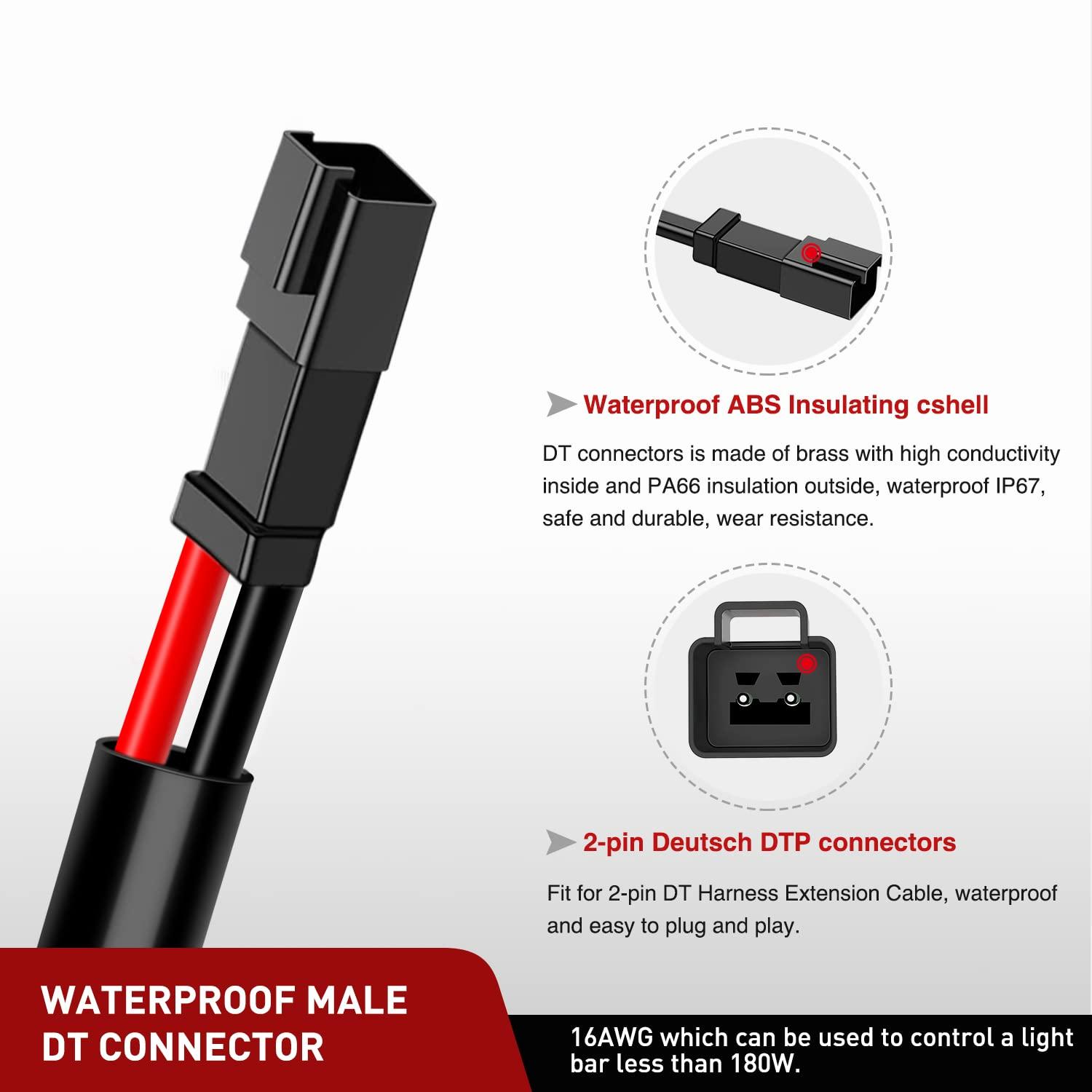 imageNilight 2PCS 16AWG 10Feet Wiring Harness Extension for 6Modes Amber White Light Bar Strobe Play and Plug 3Wires 2 Years WarrantyBlack16AWG 10FT 2Pin DT