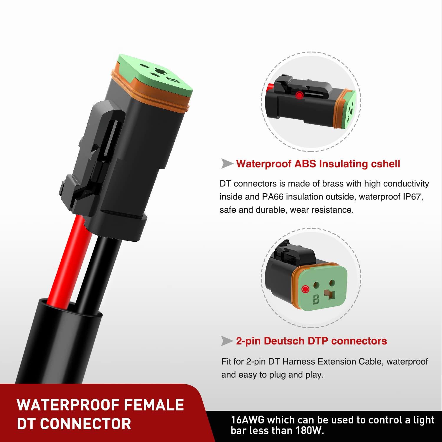 imageNilight 2PCS 16AWG 10Feet Wiring Harness Extension for 6Modes Amber White Light Bar Strobe Play and Plug 3Wires 2 Years WarrantyBlack16AWG 10FT 2Pin DT