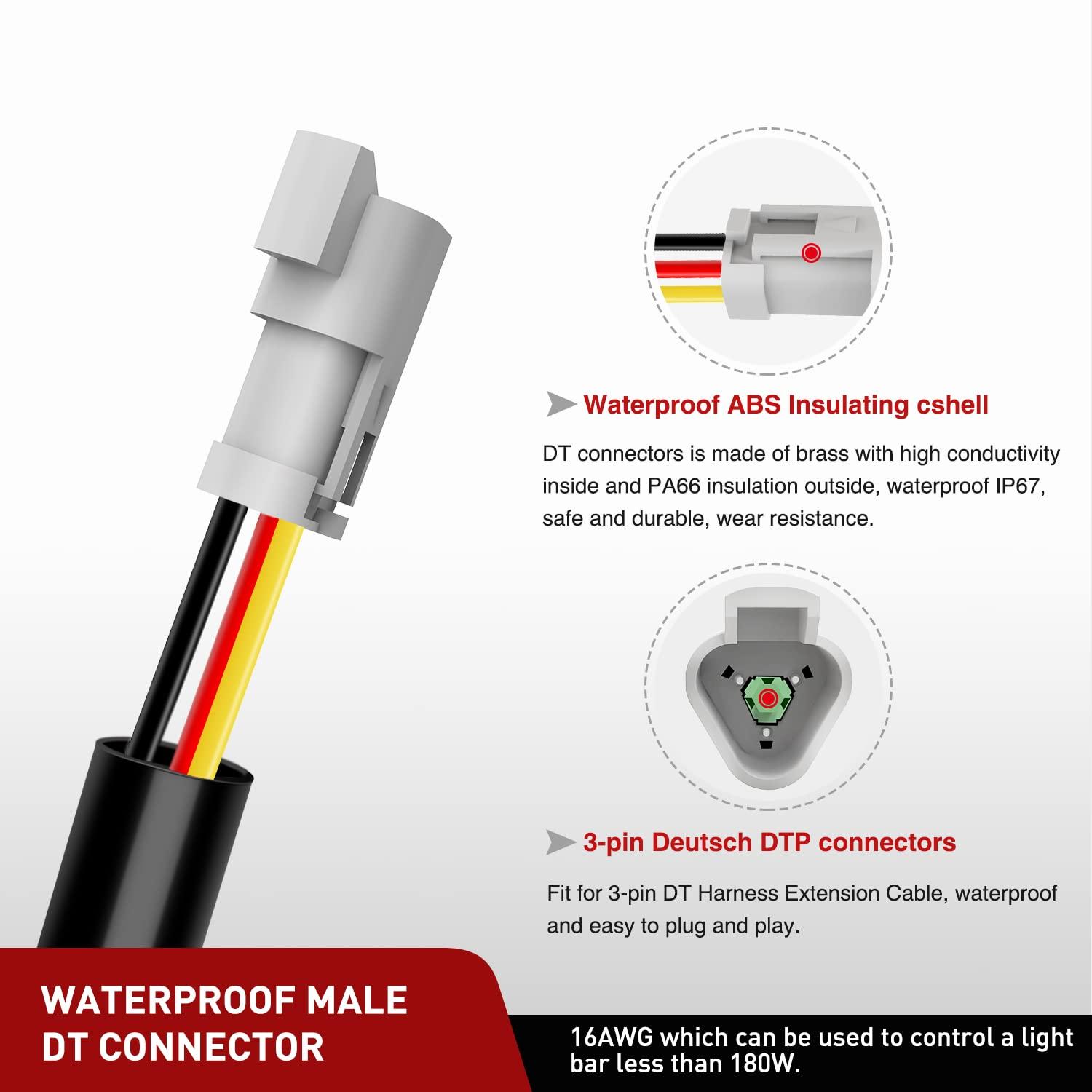 imageNilight 2PCS 16AWG 10Feet Wiring Harness Extension for 6Modes Amber White Light Bar Strobe Play and Plug 3Wires 2 Years WarrantyBlack16AWG 10FT 3Pin DT