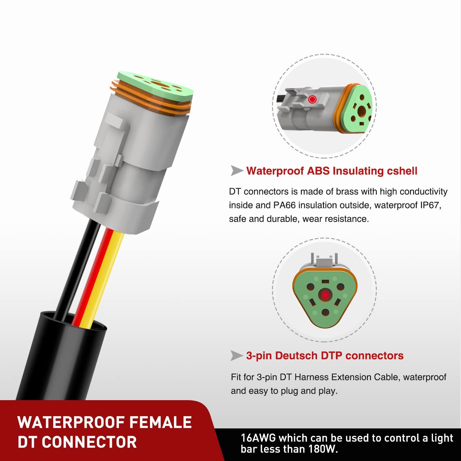 imageNilight 2PCS 16AWG 10Feet Wiring Harness Extension for 6Modes Amber White Light Bar Strobe Play and Plug 3Wires 2 Years WarrantyBlack16AWG 10FT 3Pin DT