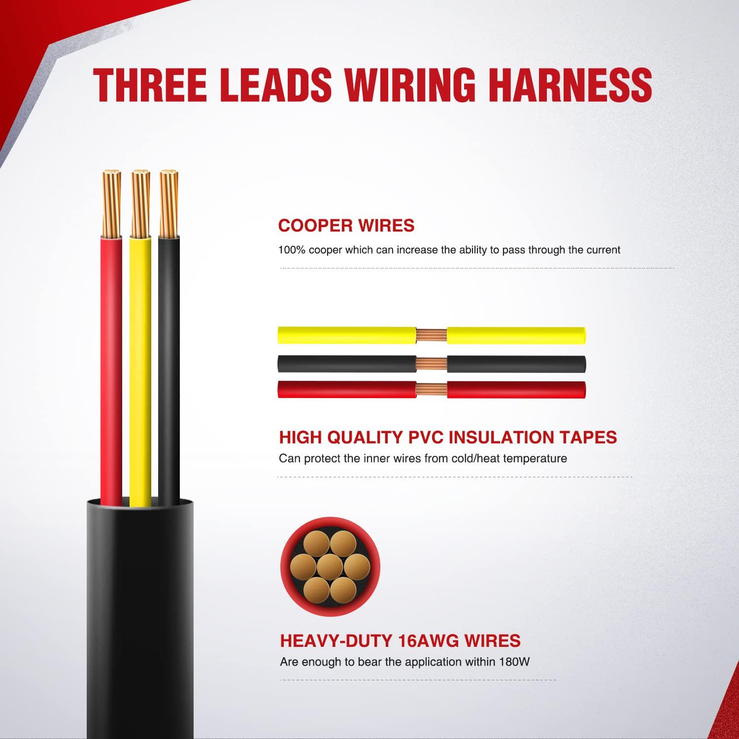 imageNilight 2PCS 16AWG 10Feet Wiring Harness Extension for 6Modes Amber White Light Bar Strobe Play and Plug 3Wires 2 Years WarrantyBlack16AWG 10FT 3Wires