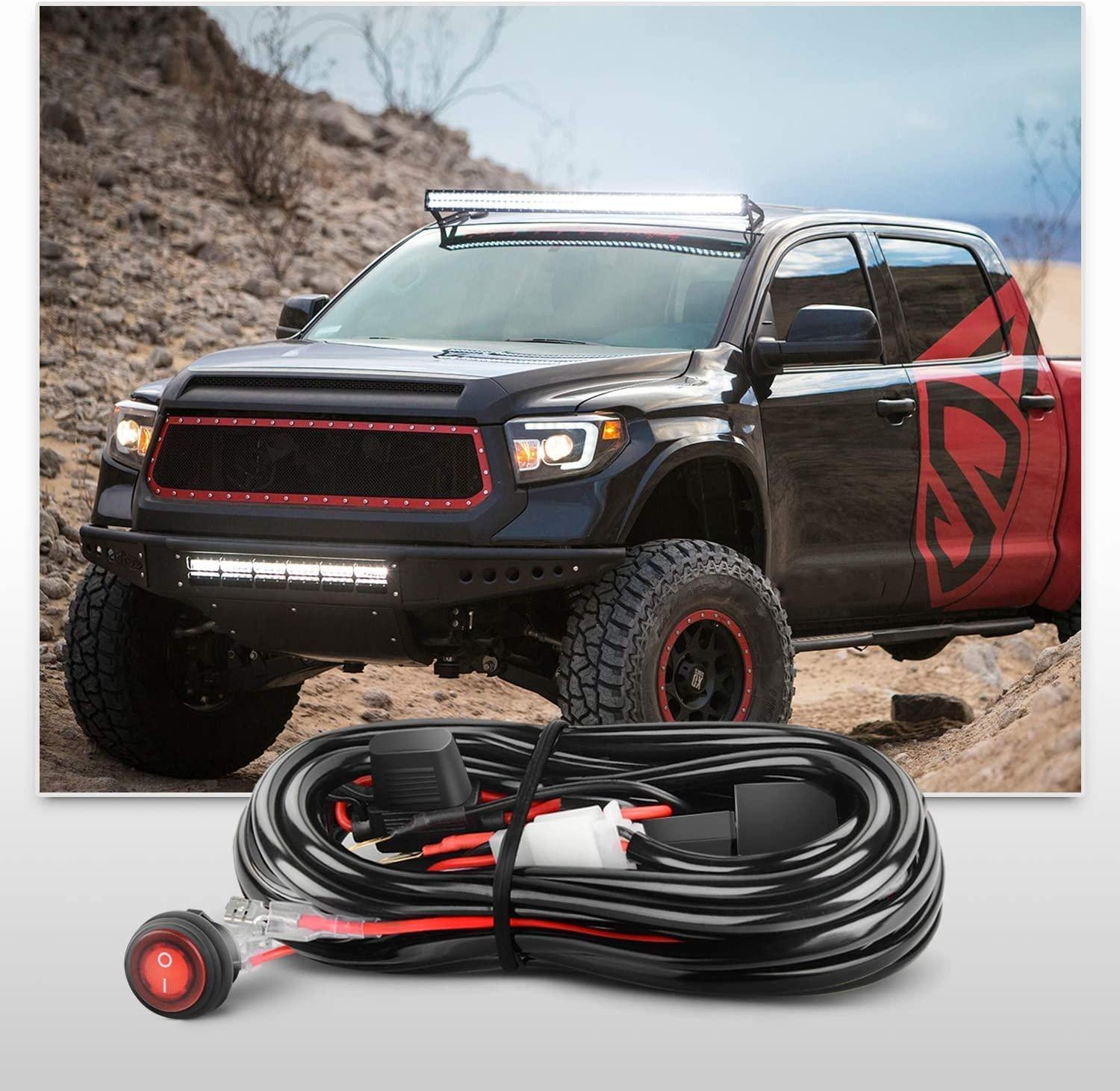 imageNilight 2PCS 16AWG LED Light Bar Wiring Harness Kit  2 Leads 12V On Off Switch Power Relay Blade Fuse for Off Road Lights LED Work Light 2 Years Warranty