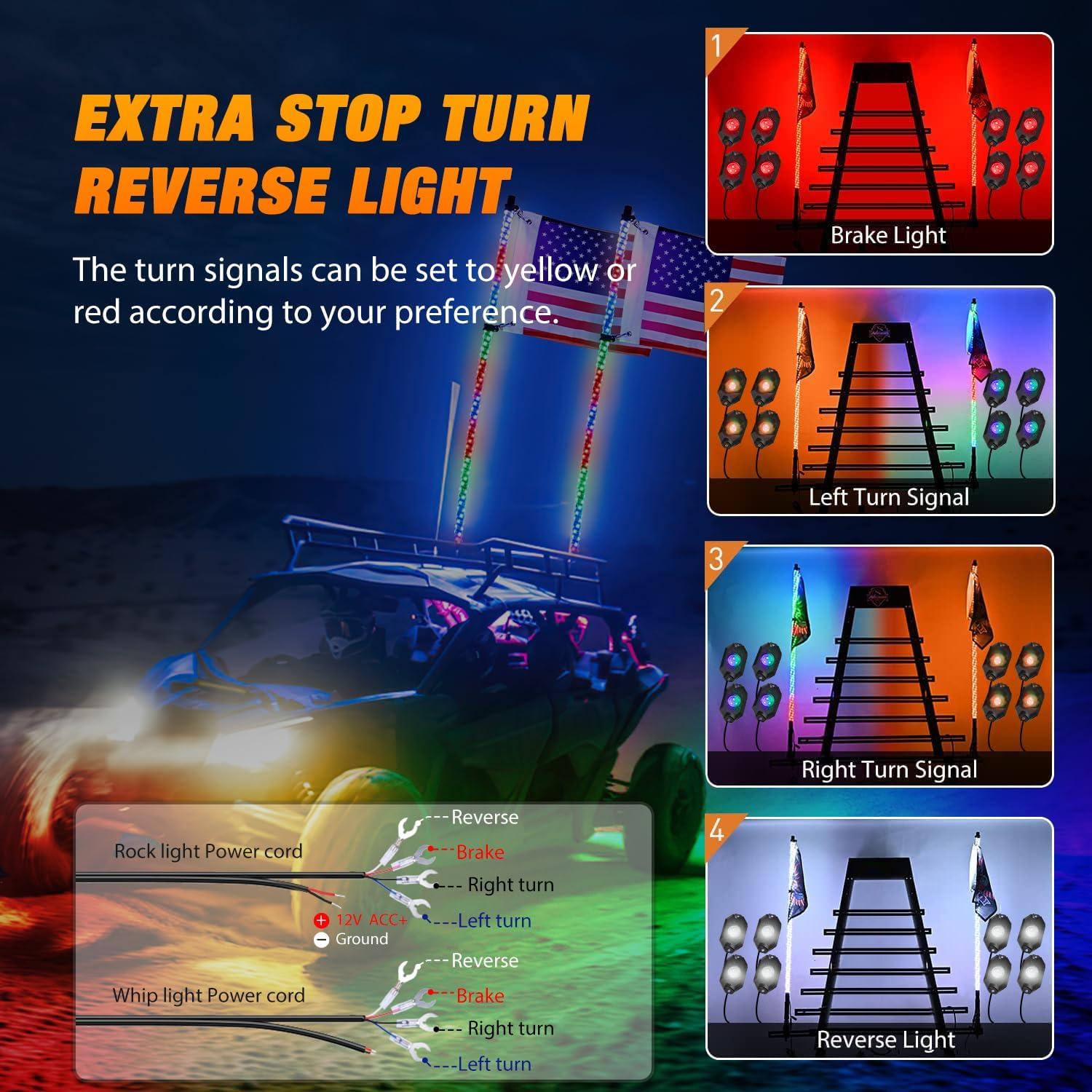 imageNilight 2PCS 2FT RGB LED Whip Light with Extra Stop Turn Reverse Lights Remote ampamp App Control DIY Chasing Patterns Safety Antenna Lighted Whips for ATV UTV Polaris RZR Canam3FT 2Pcs 8Pcs Rock Lights