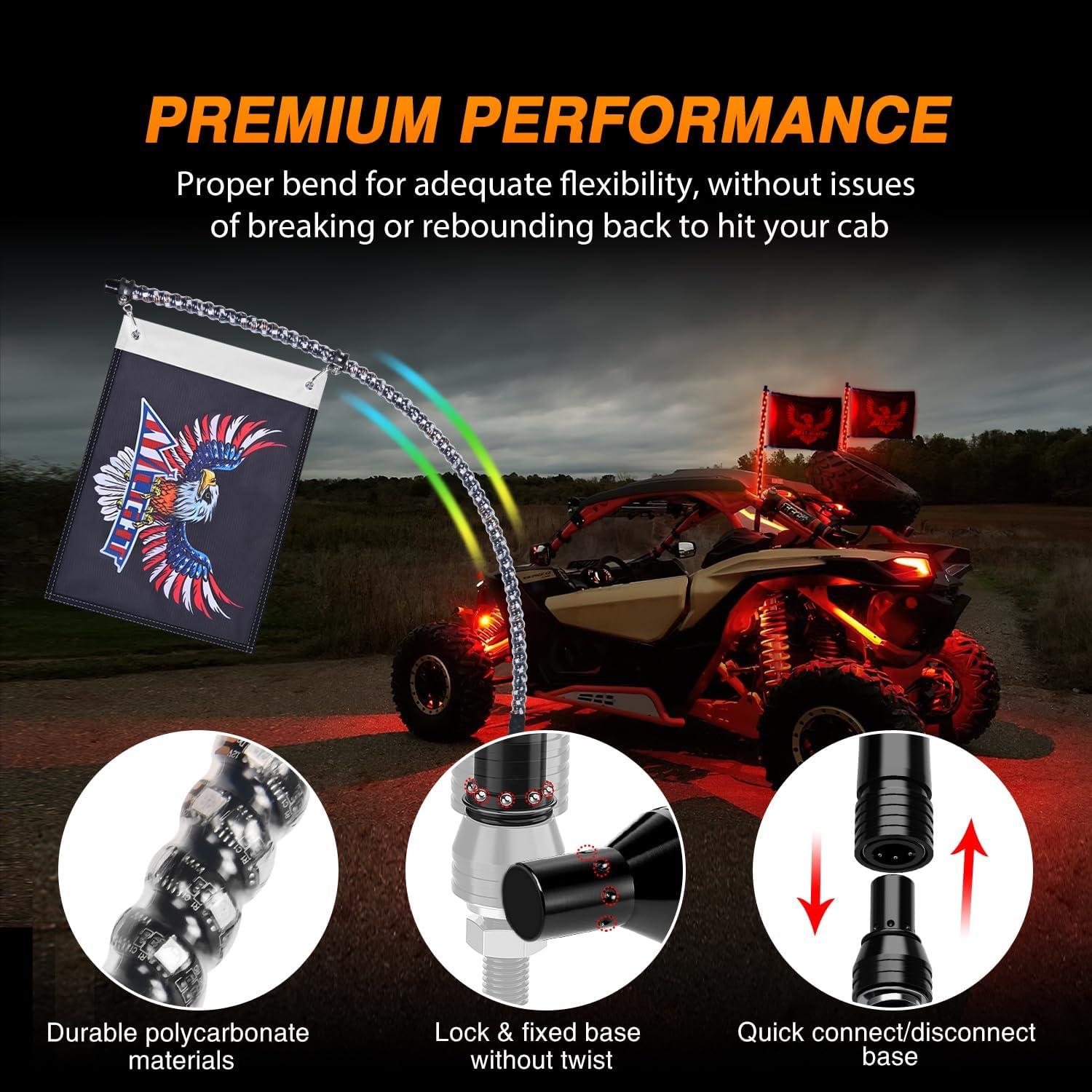 imageNilight 2PCS 2FT RGB LED Whip Light with Extra Stop Turn Reverse Lights Remote ampamp App Control DIY Chasing Patterns Safety Antenna Lighted Whips for ATV UTV Polaris RZR Canam2FT2PCS