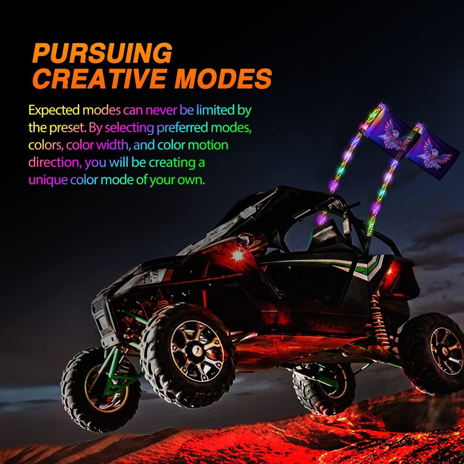 imageNilight 2PCS 2FT RGB LED Whip Light with Extra Stop Turn Reverse Lights Remote ampamp App Control DIY Chasing Patterns Safety Antenna Lighted Whips for ATV UTV Polaris RZR Canam6FT2PCS