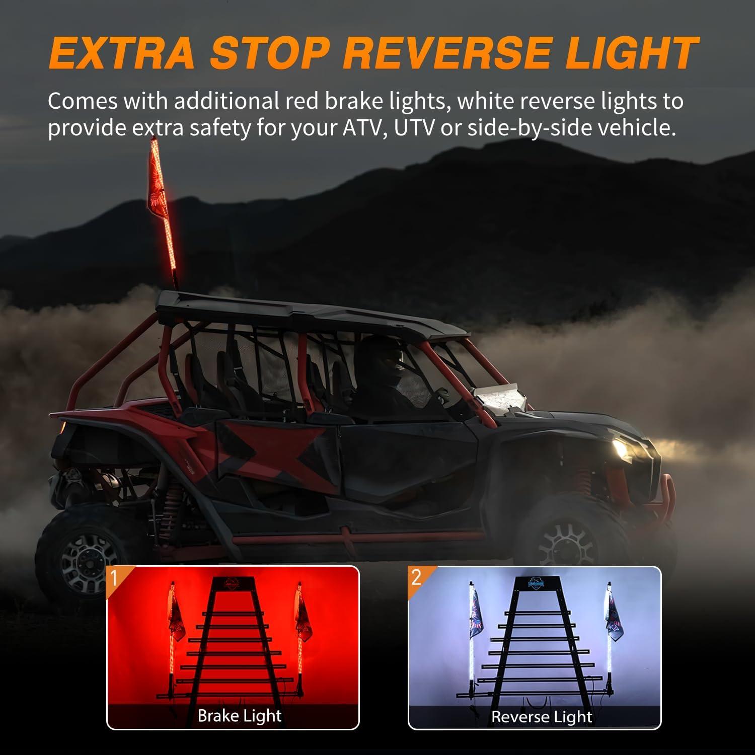 imageNilight 2PCS 2FT RGB LED Whip Light with Extra Stop Turn Reverse Lights Remote ampamp App Control DIY Chasing Patterns Safety Antenna Lighted Whips for ATV UTV Polaris RZR Canam5FT1PC